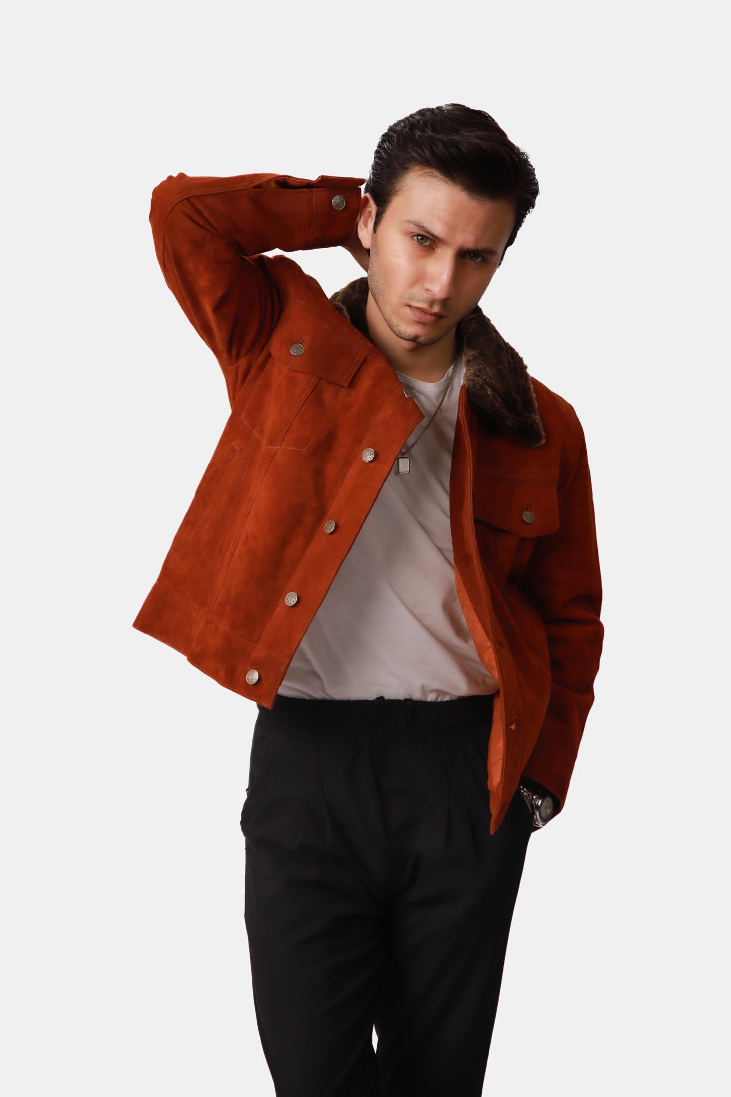 Shearling Suede Leather Trucker Jacket
