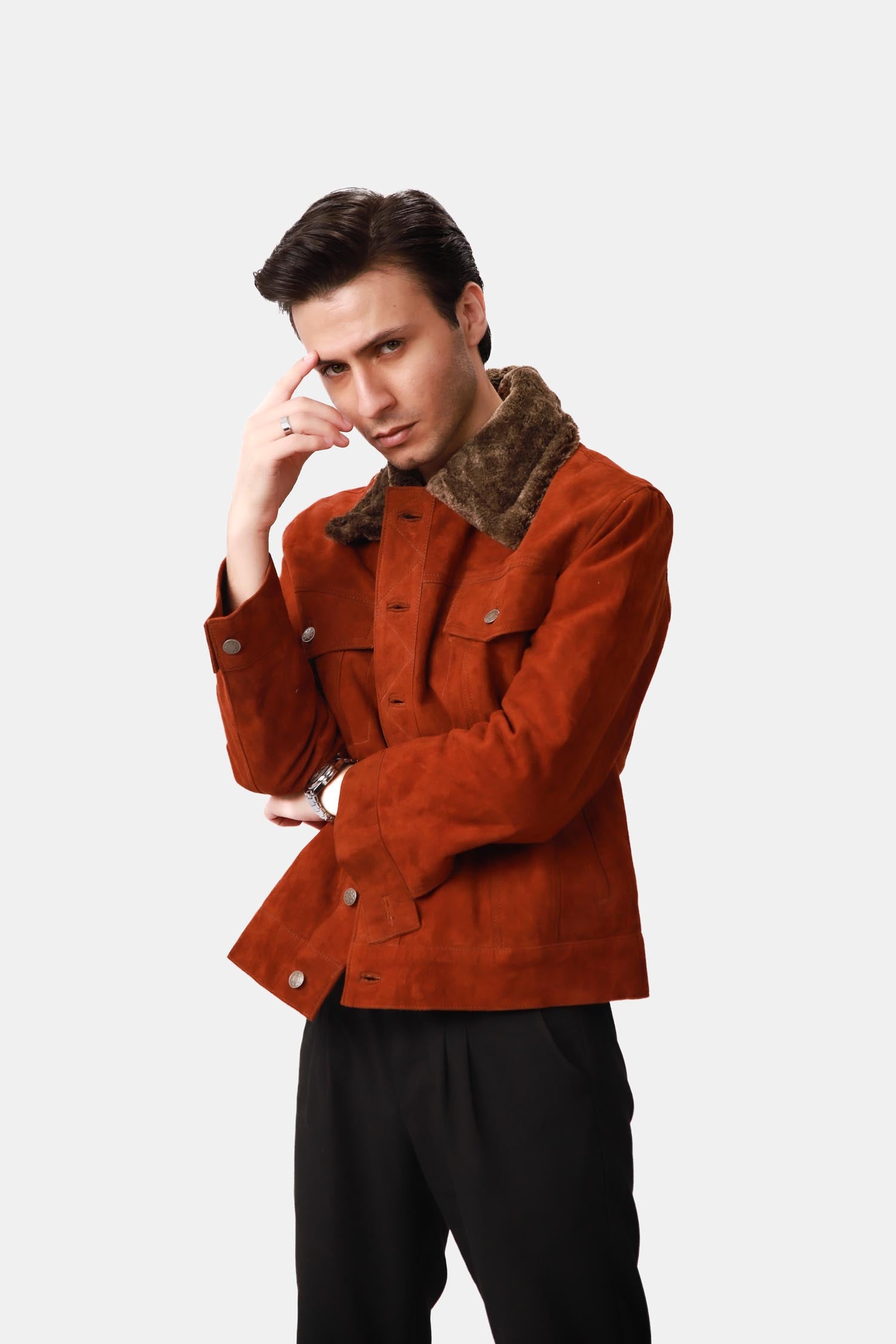 Shearling Suede Leather Trucker Jacket