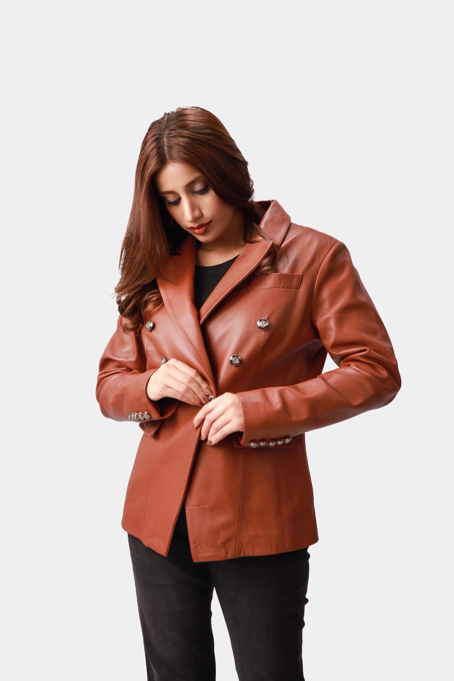Savage Saint Sienna Brown Leather Blazer For Women