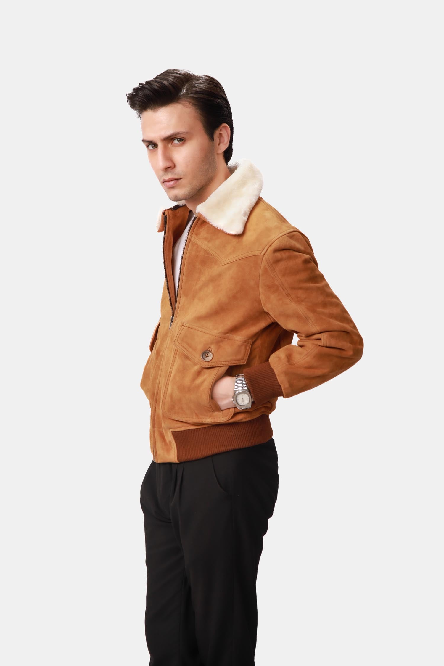 Camel Brown Bomber Leather Jacket