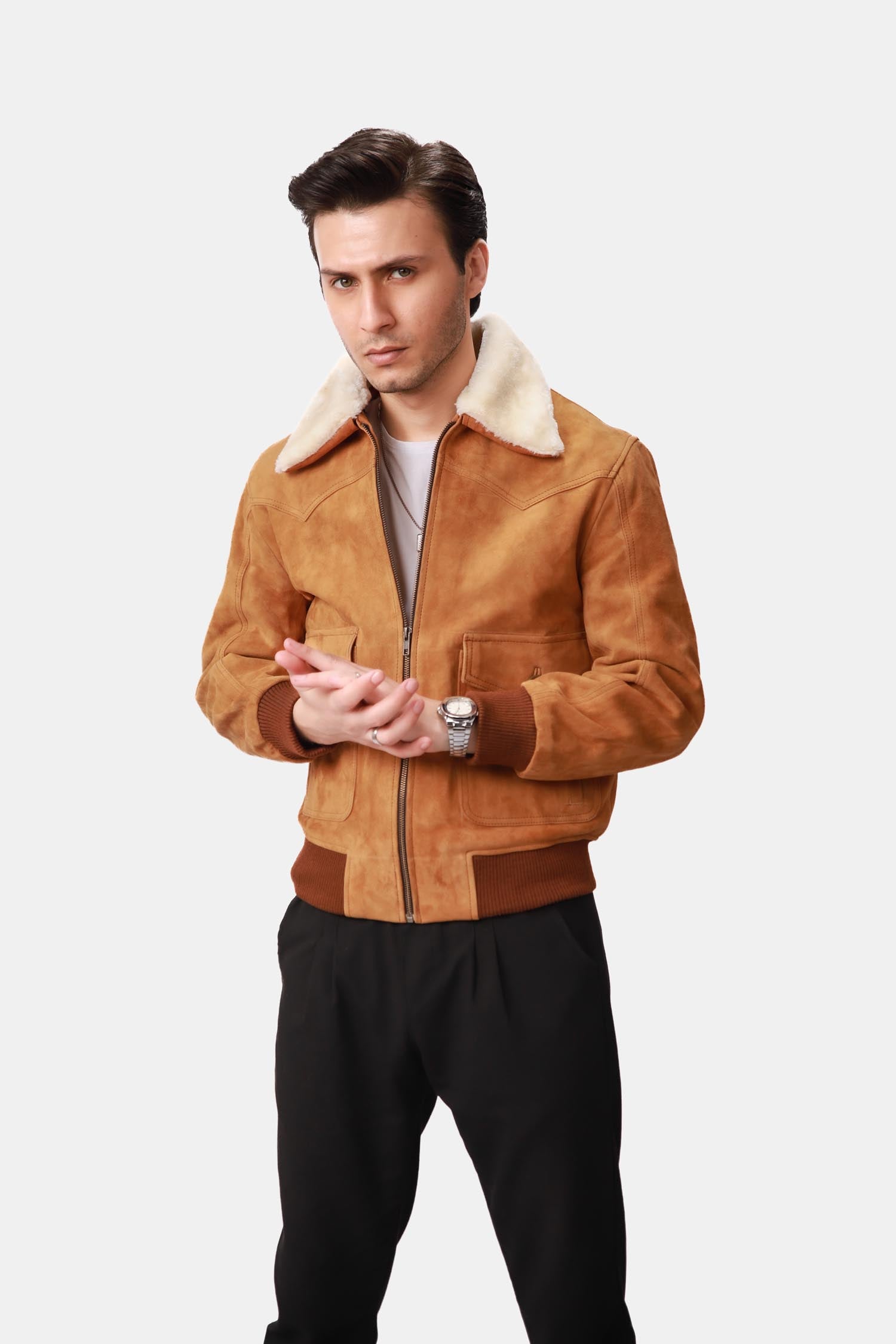 Camel Brown Bomber Leather Jacket