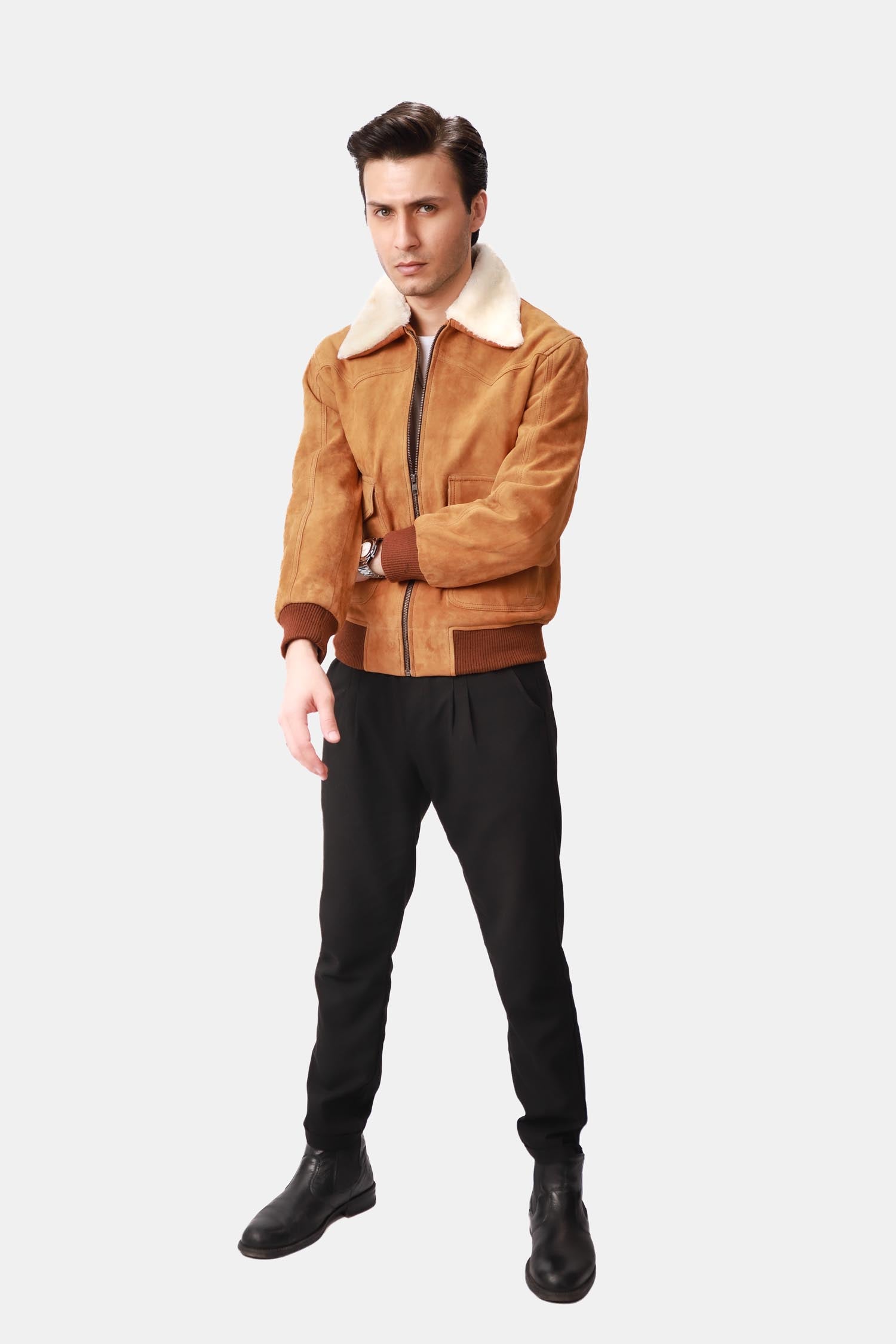 Camel Brown Bomber Leather Jacket