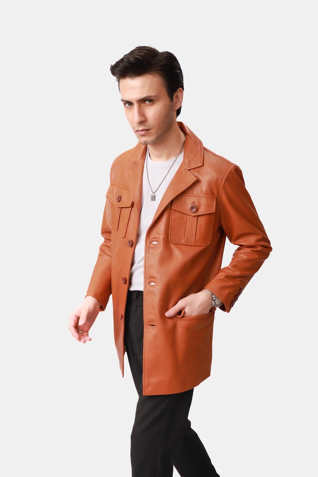 Sleek Windsor Tan Brown Leather Blazer For Men