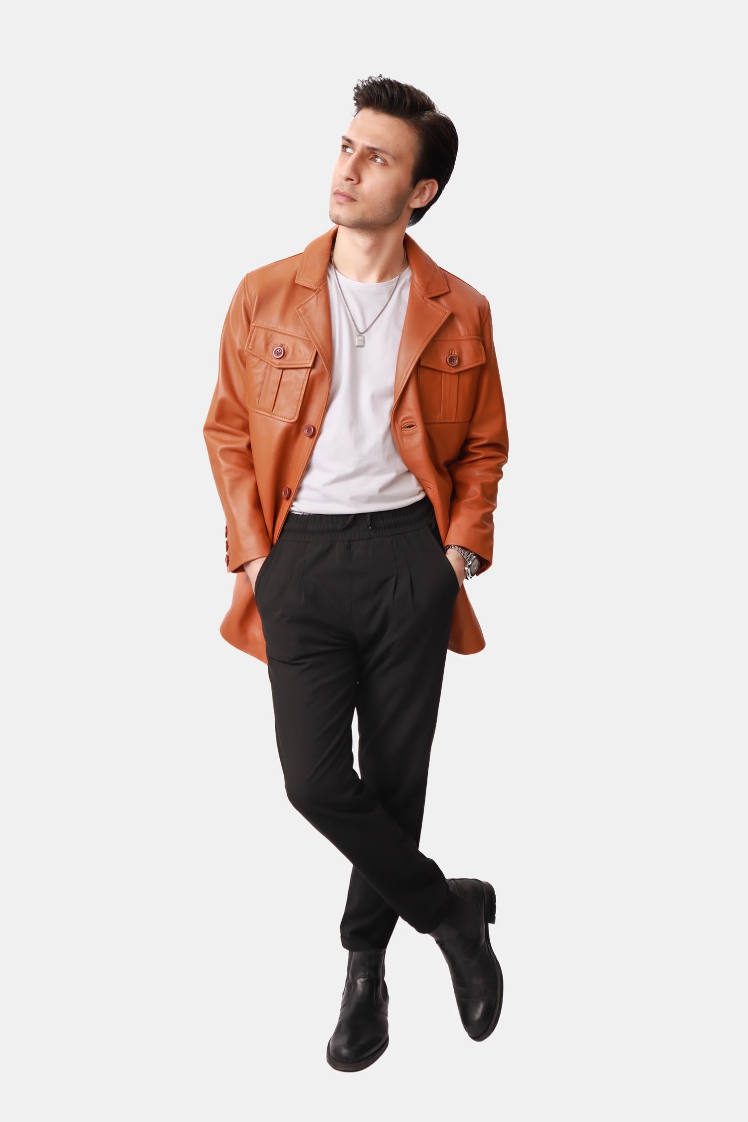 Tan Brown Leather Blazer