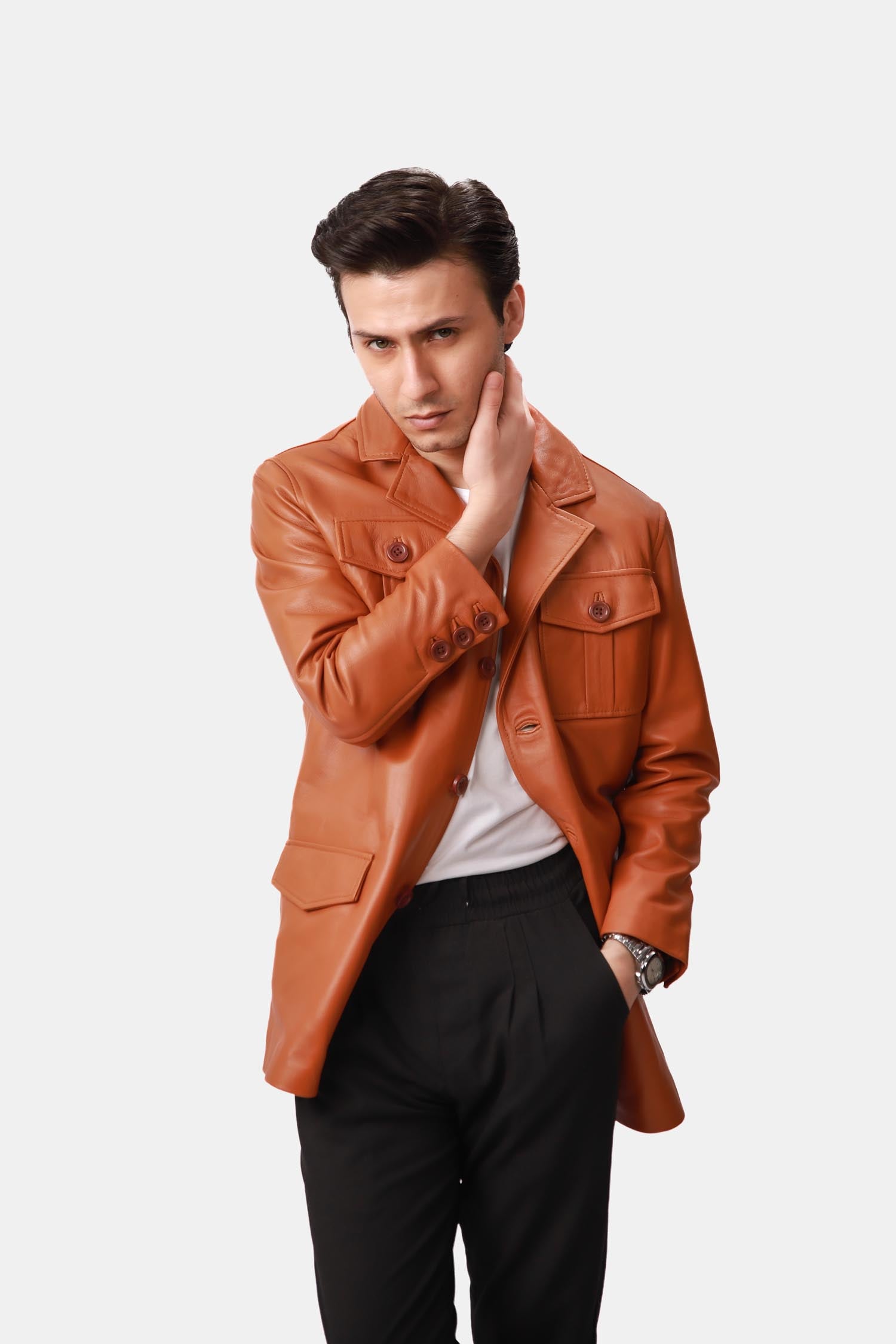 Sleek Windsor Tan Brown Leather Blazer For Men