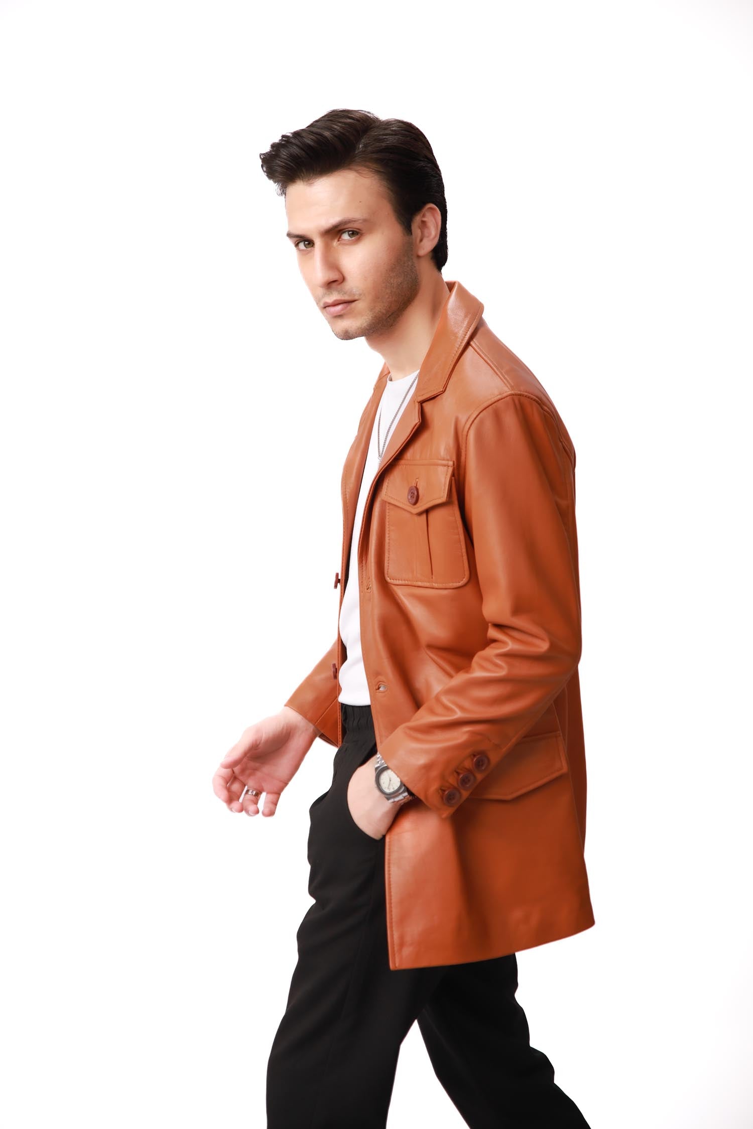 Tan Brown Leather Blazer
