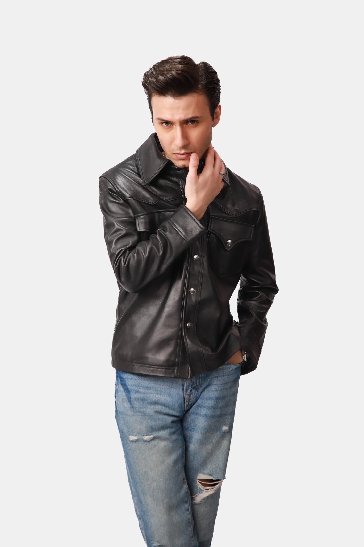 Matte Black Trucker Leather Jacket