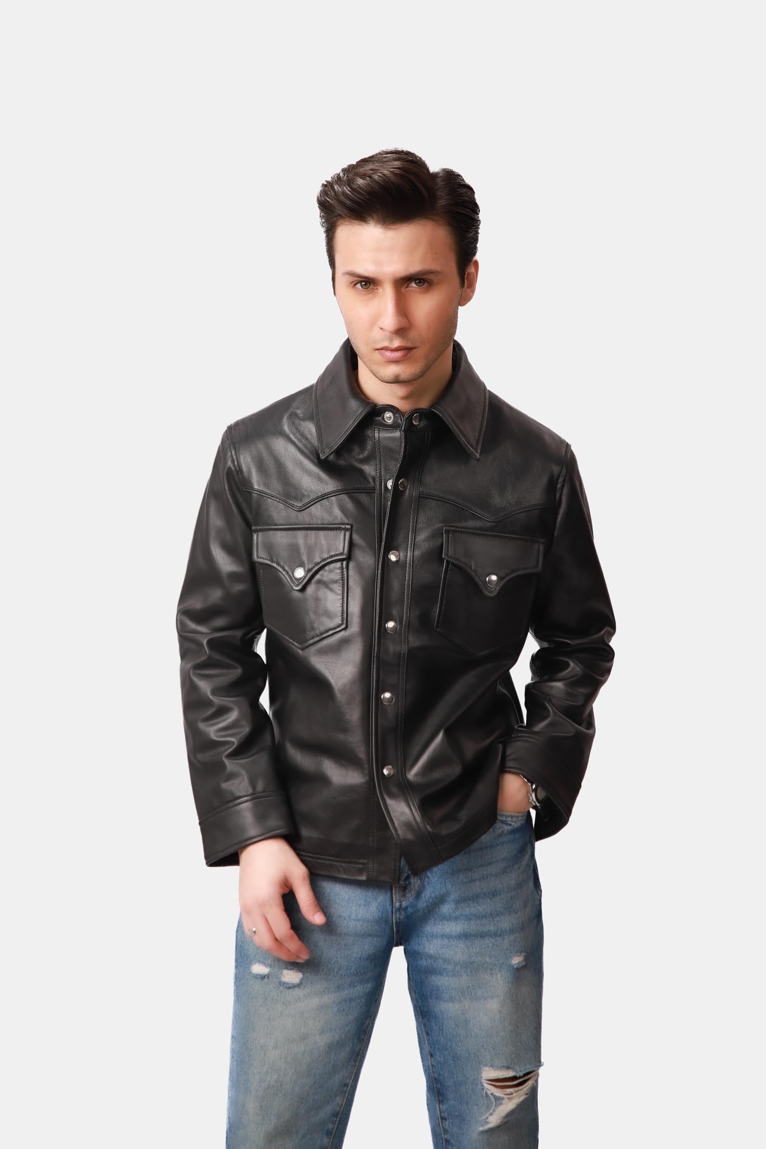 Slugger Matte Black Trucker Leather Jacket For Men