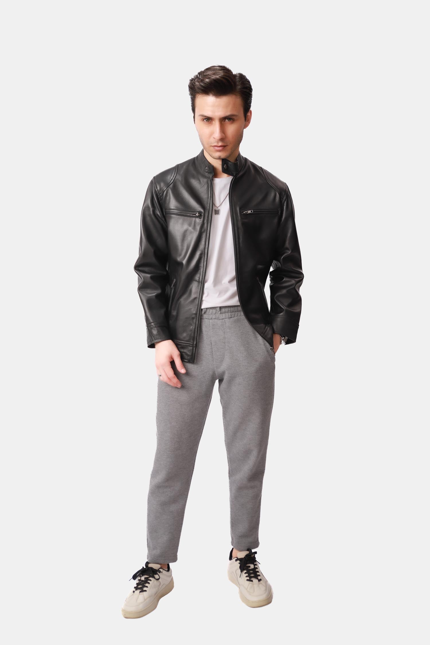 Smolder Black Cafe Racer Leather Jacket For Men