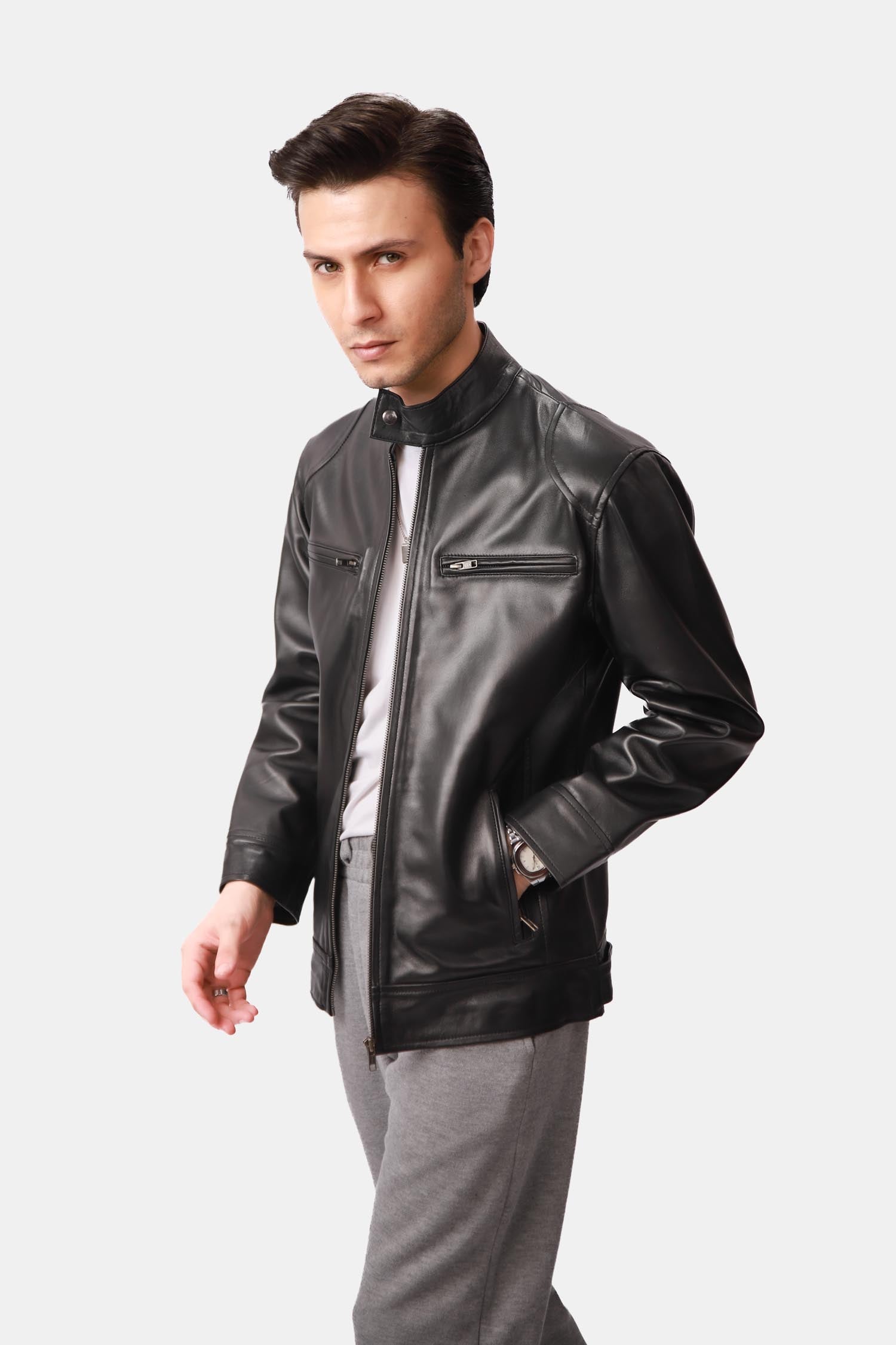 Smolder Black Cafe Racer Leather Jacket For Men