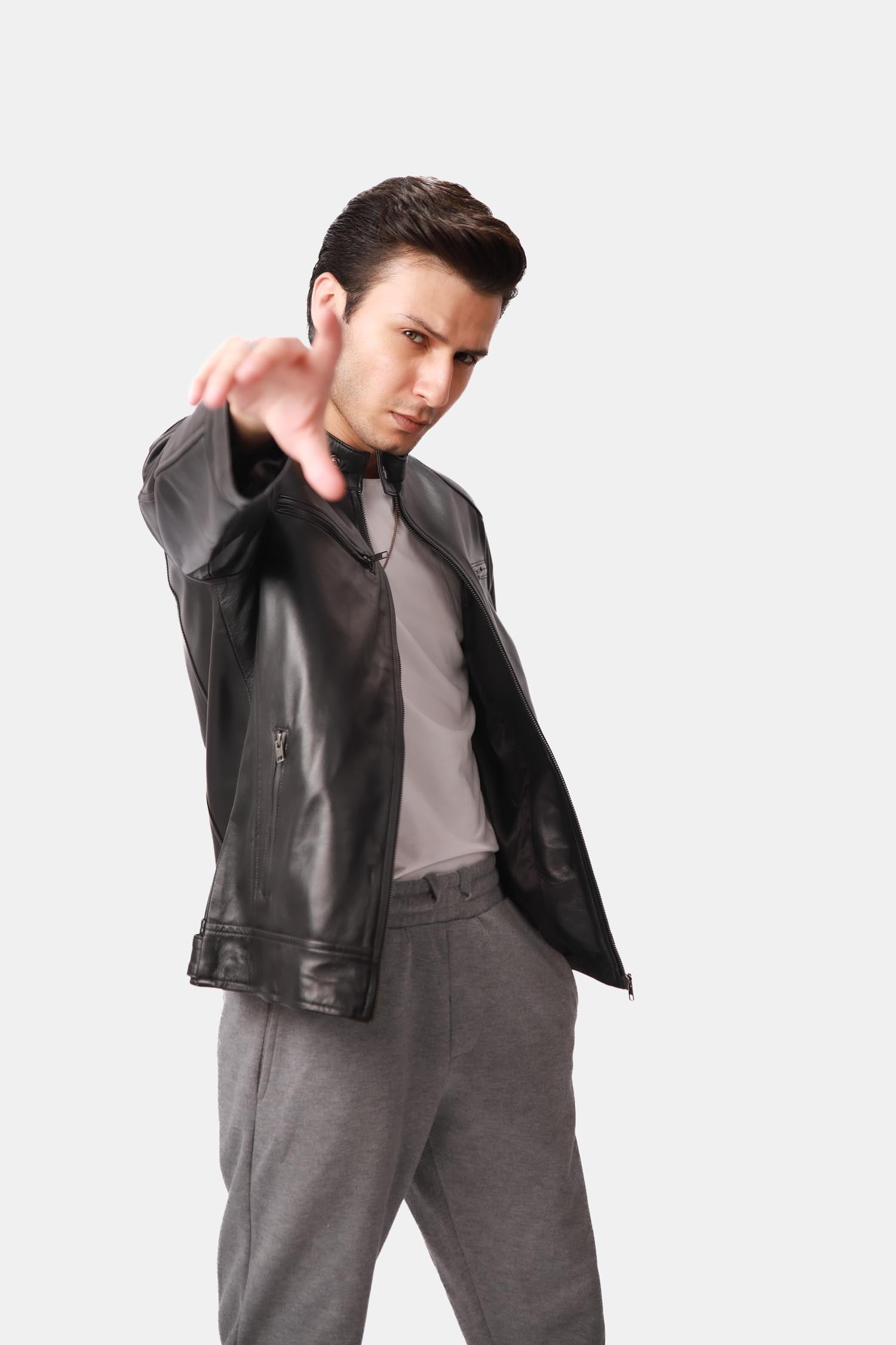 Black Cafe Racer Leather Jacket