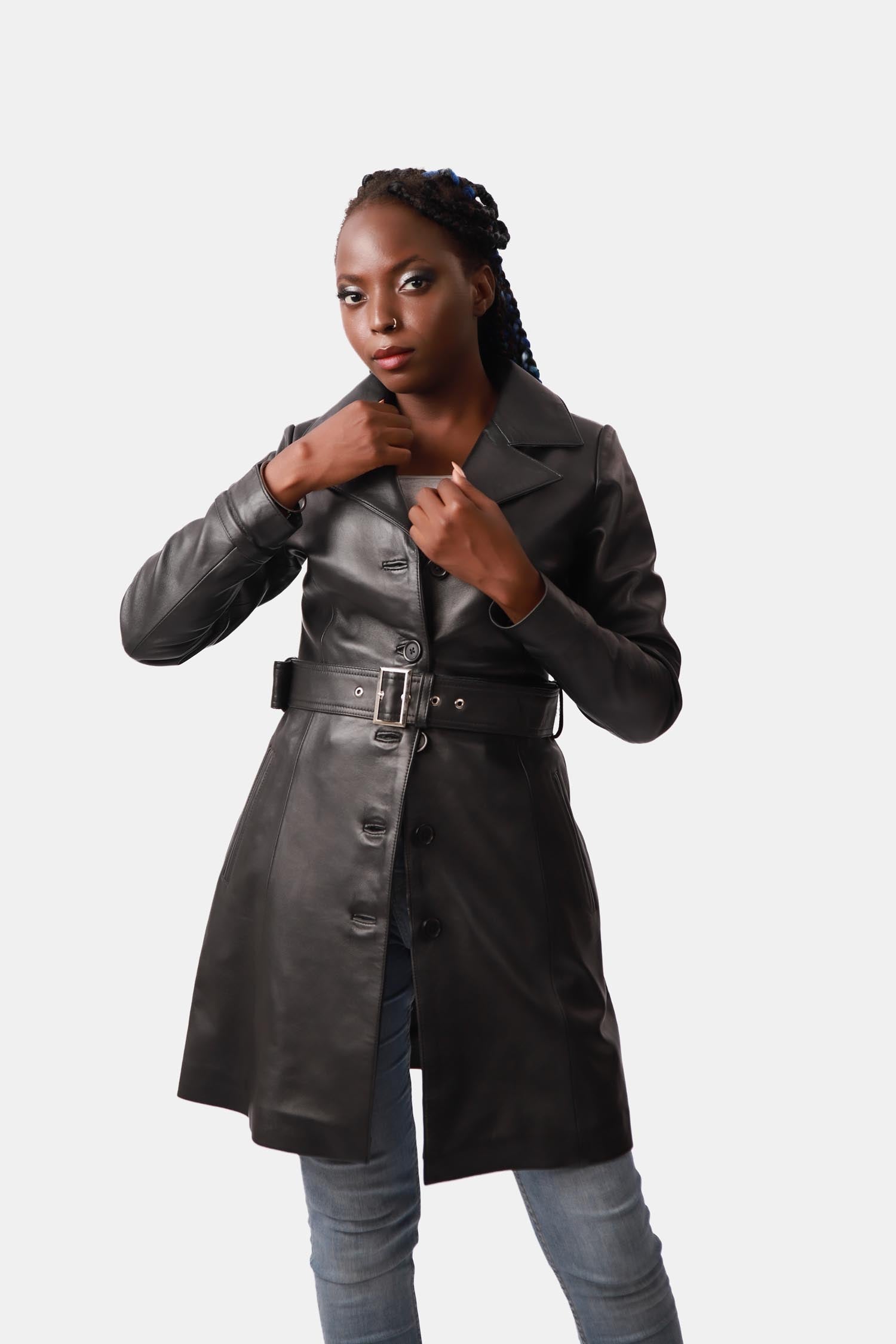 Black Leather Trench Coat
