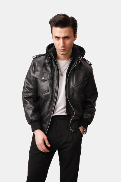 Black Bomber Leather Jacket 