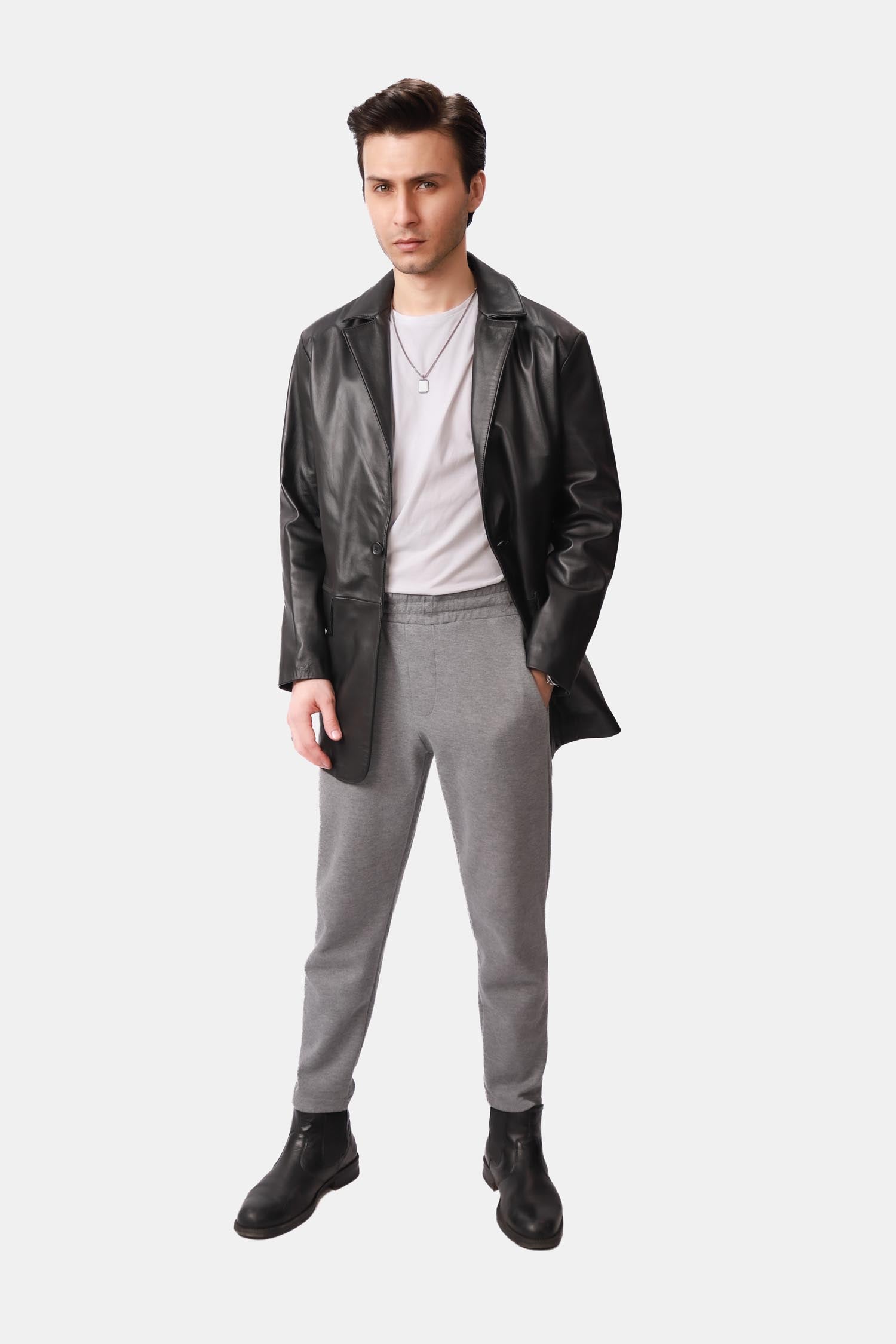 Black Matte Finish Leather Blazer
