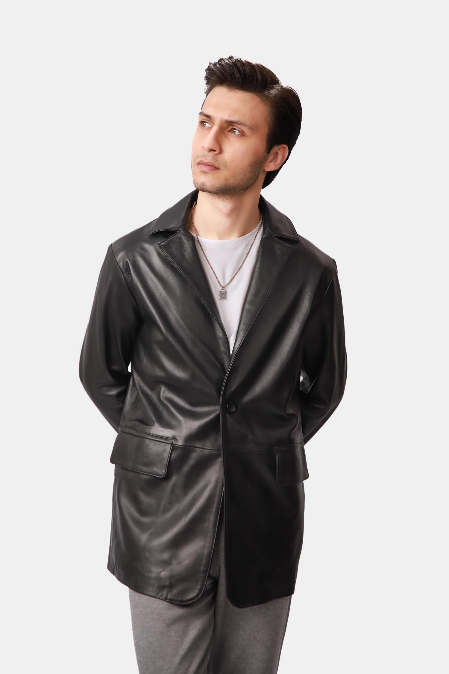 Black Matte Finish Leather Blazer