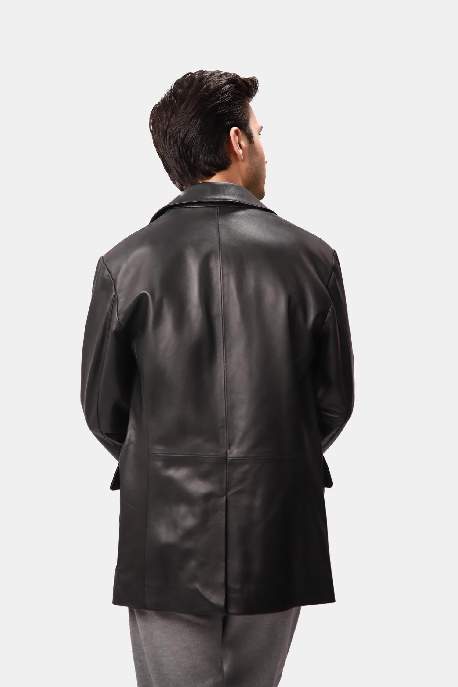 Black Matte Finish Leather Blazer