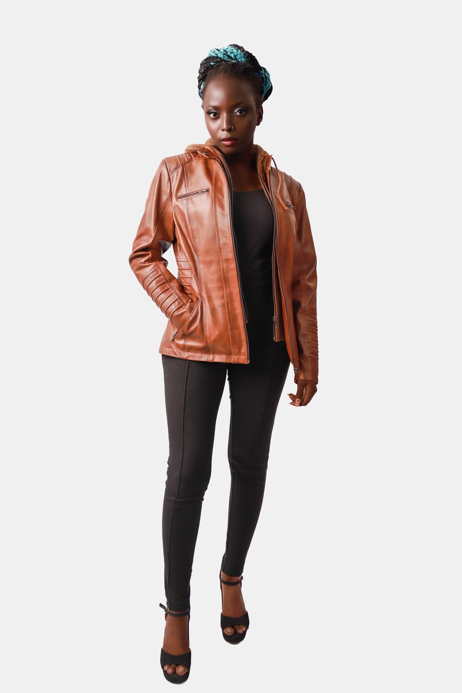 Brown Leather Hooded Jacket