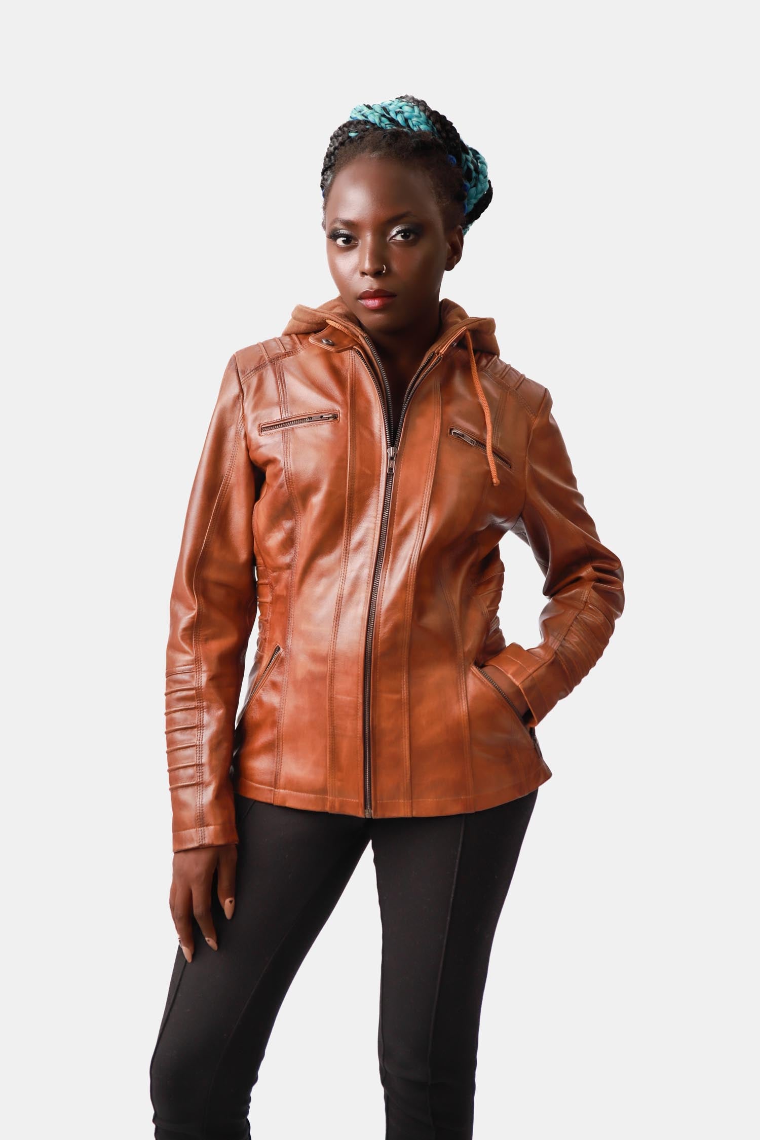 Brown Leather Hooded Jacket