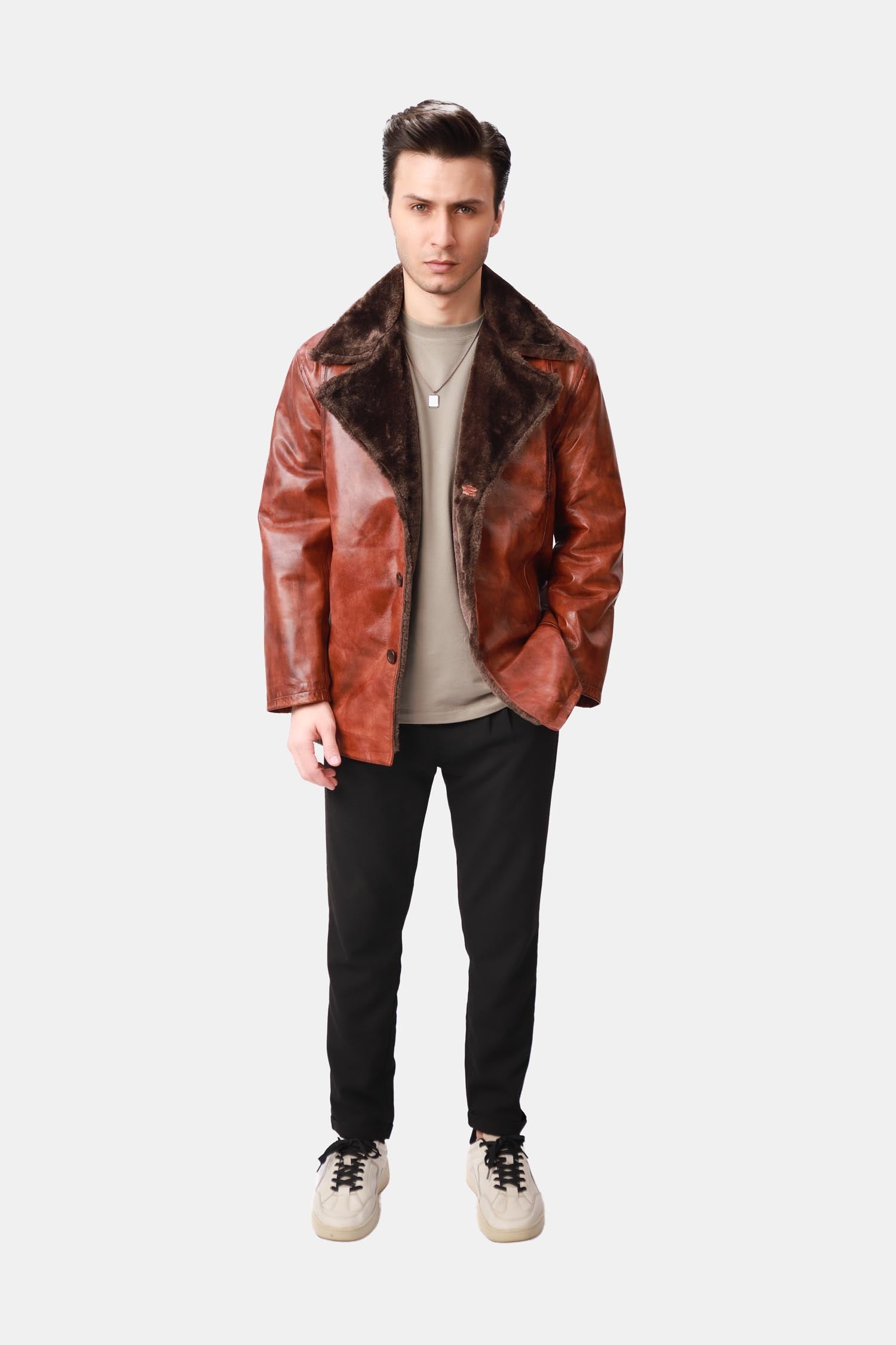 Sterling Cinnamon Brown Shearling Leather Coat For Men