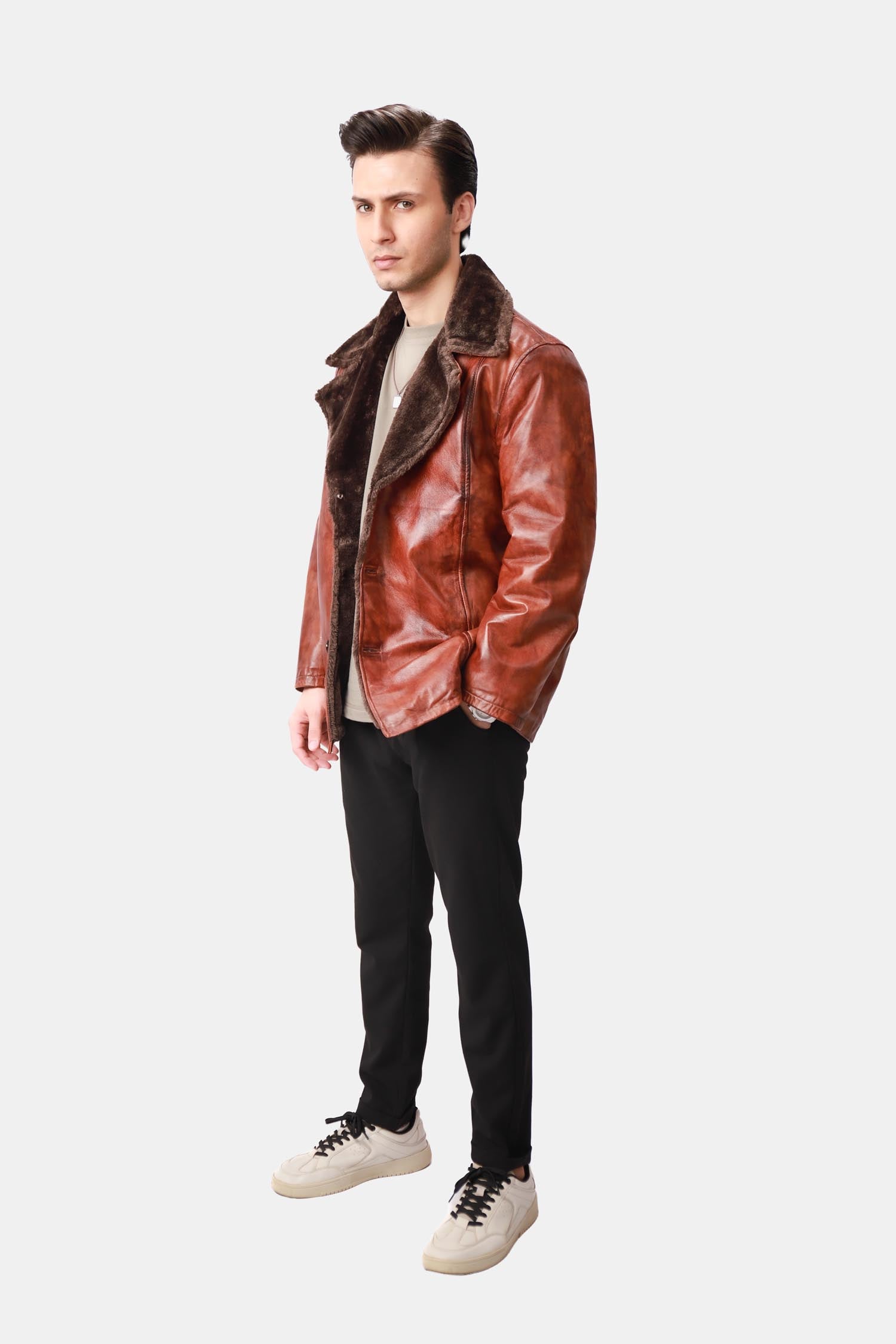 Sterling Cinnamon Brown Shearling Leather Coat For Men