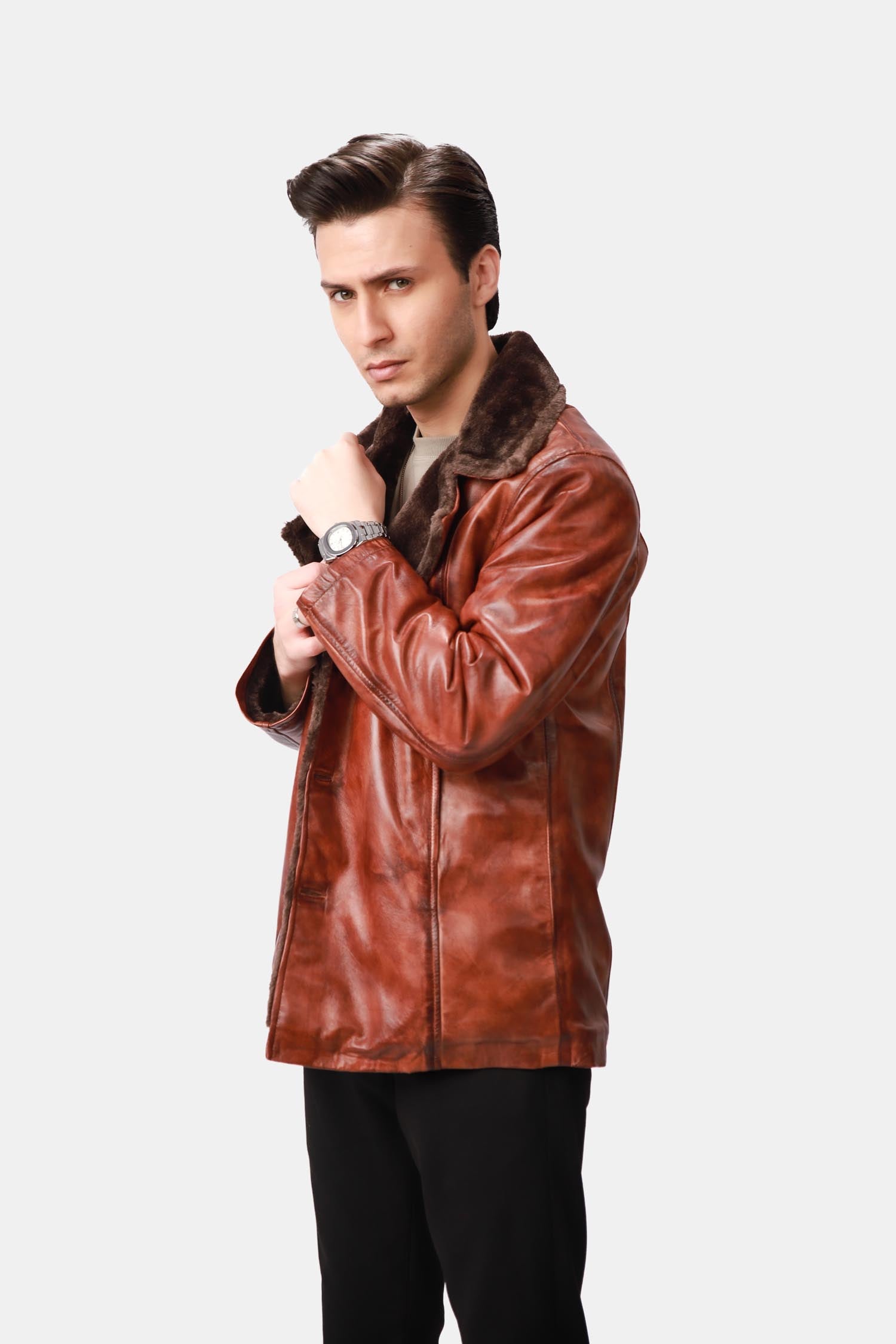 Sterling Cinnamon Brown Shearling Leather Coat For Men