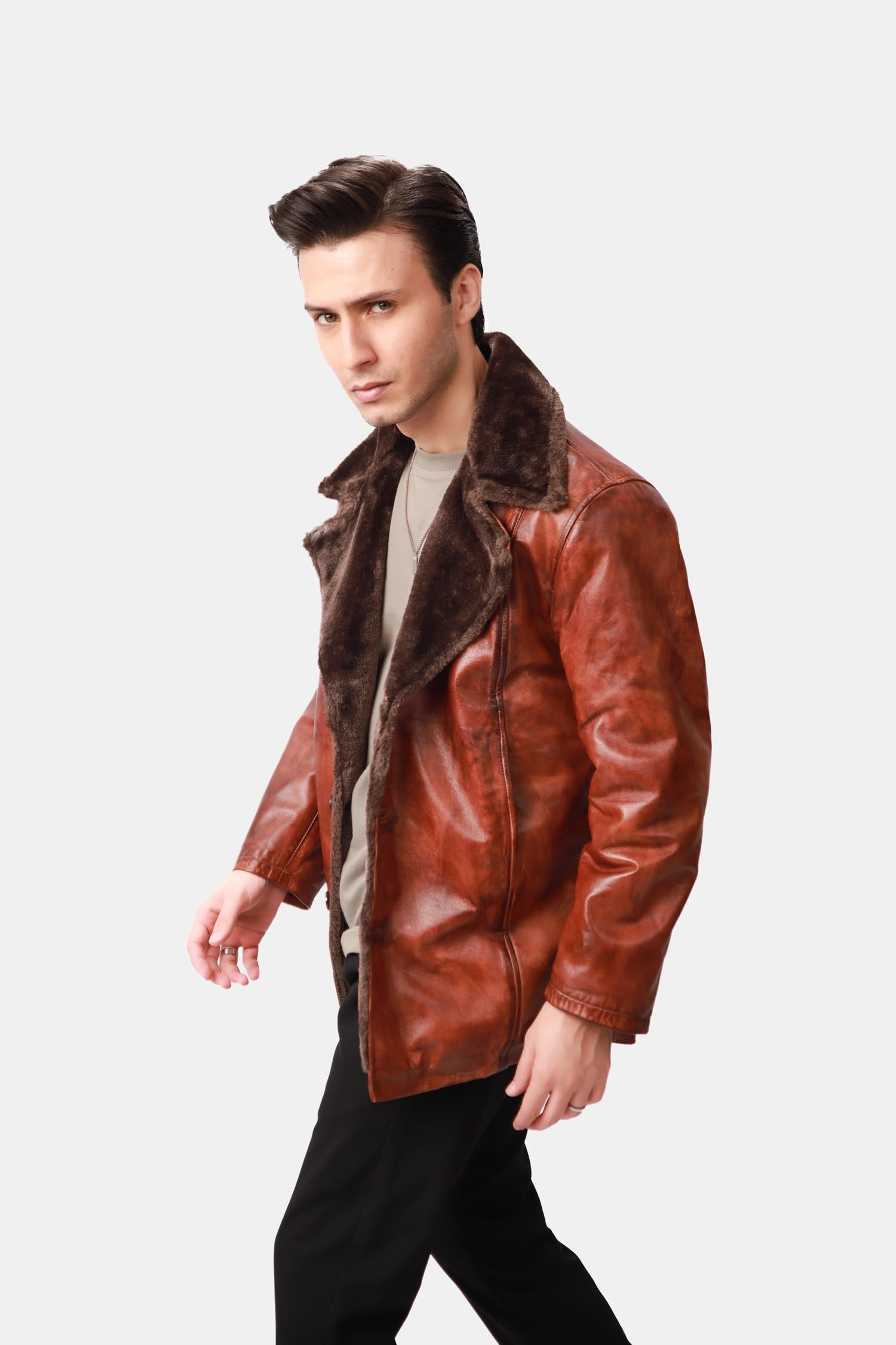 Sterling Cinnamon Brown Shearling Leather Coat For Men