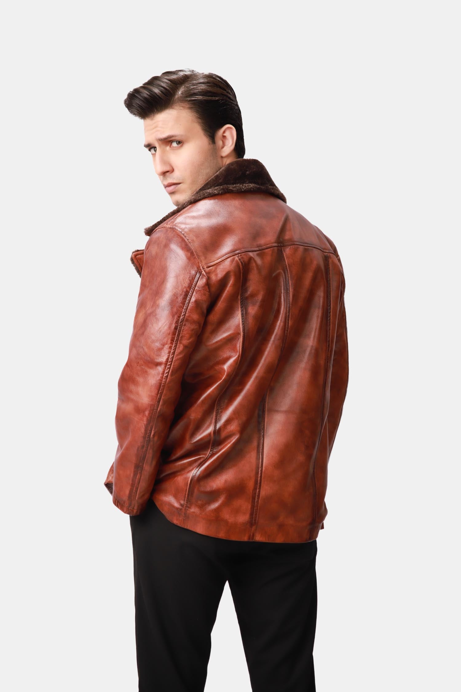 Sterling Cinnamon Brown Shearling Leather Coat For Men