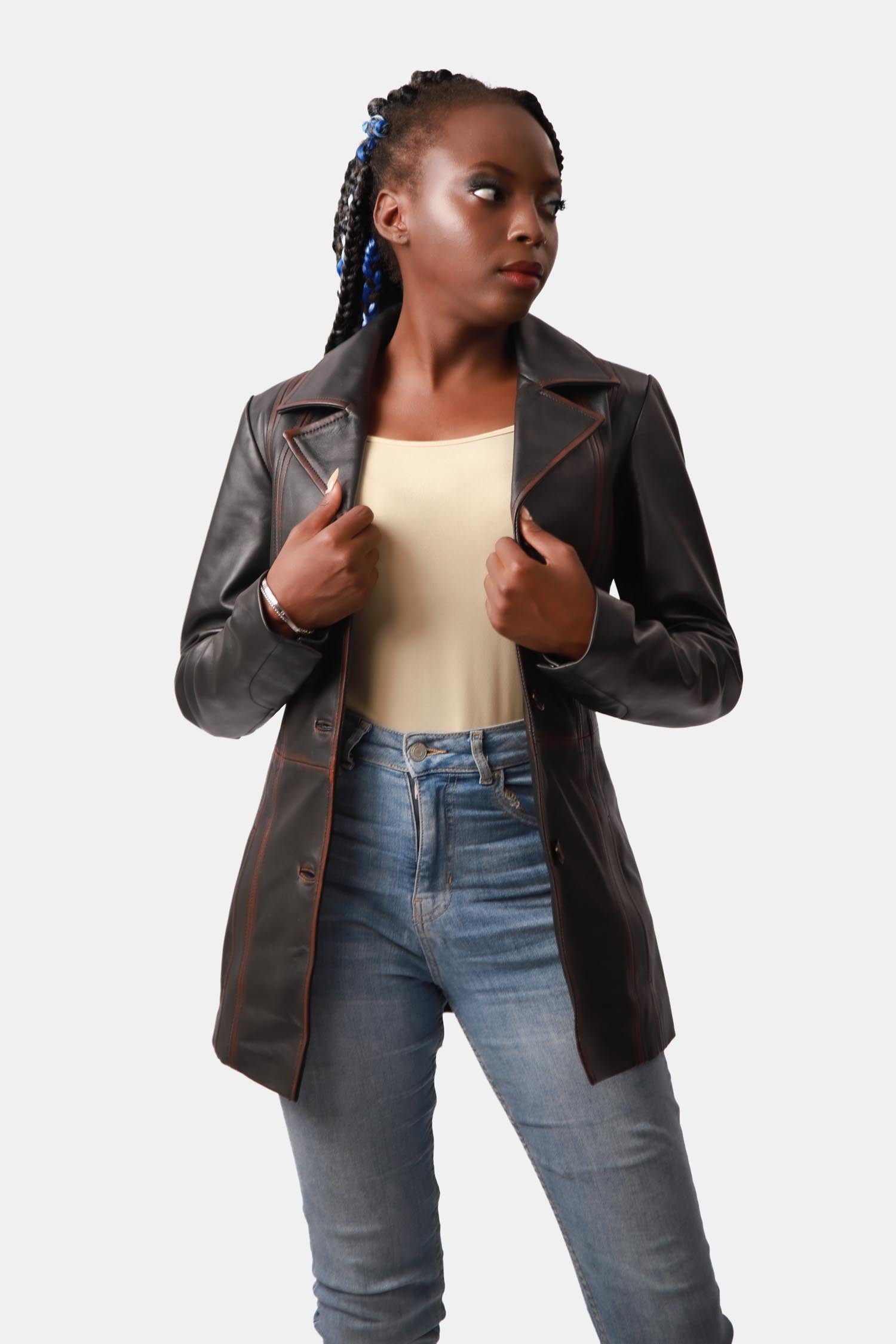 Brown Leather PeaCoat