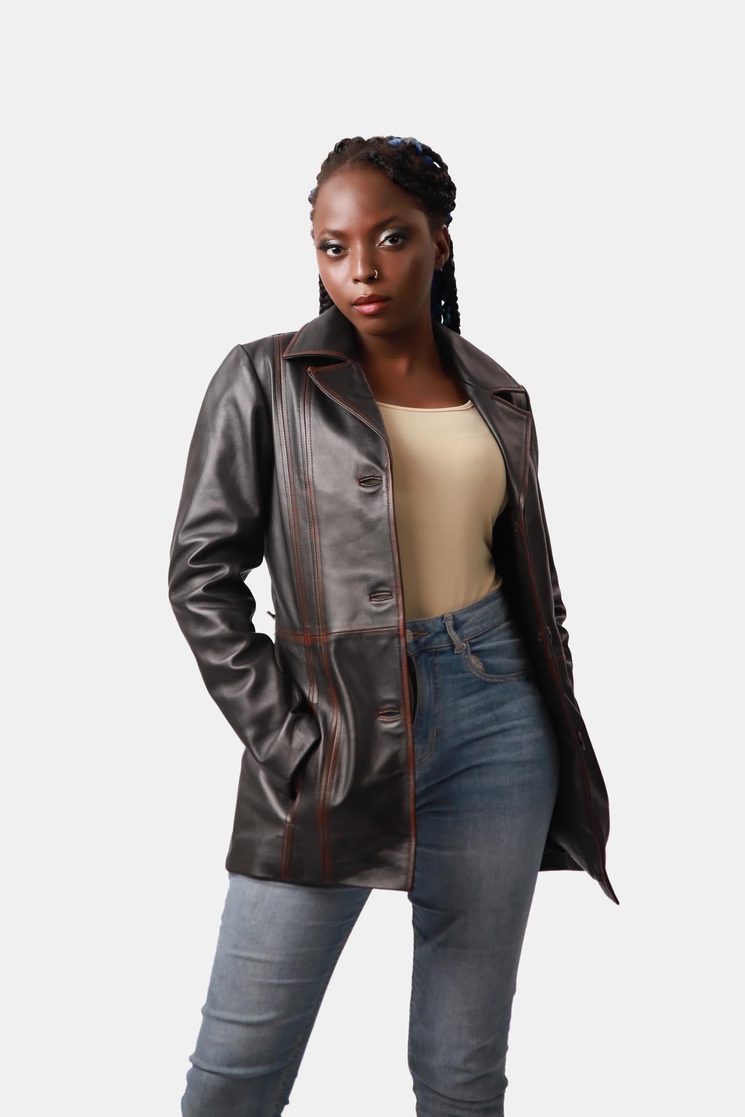 Brown Leather PeaCoat