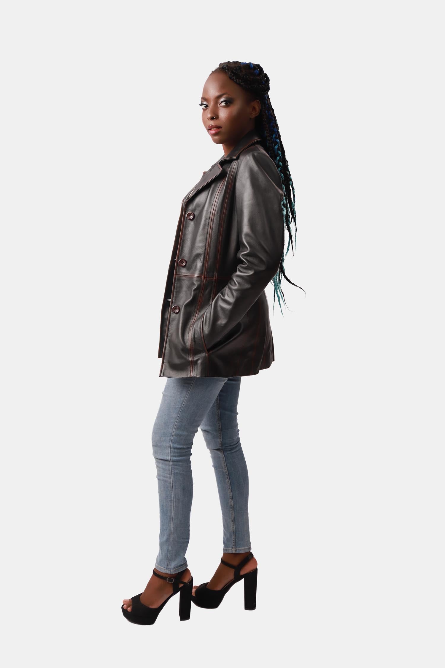 Brown Leather PeaCoat