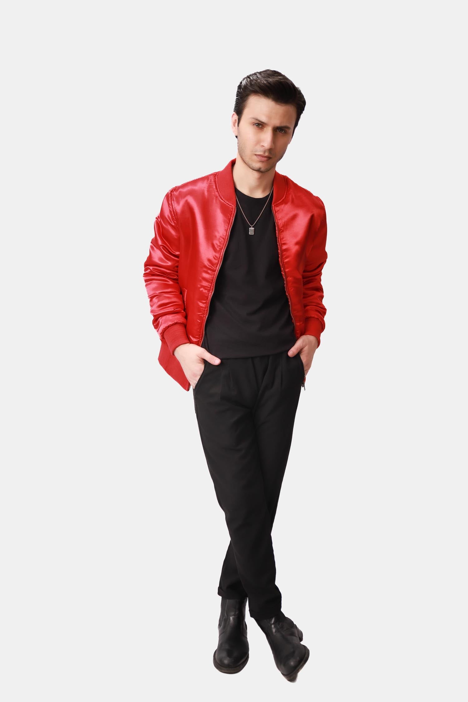 Taffy Red Satin Bomber Jacket For Men