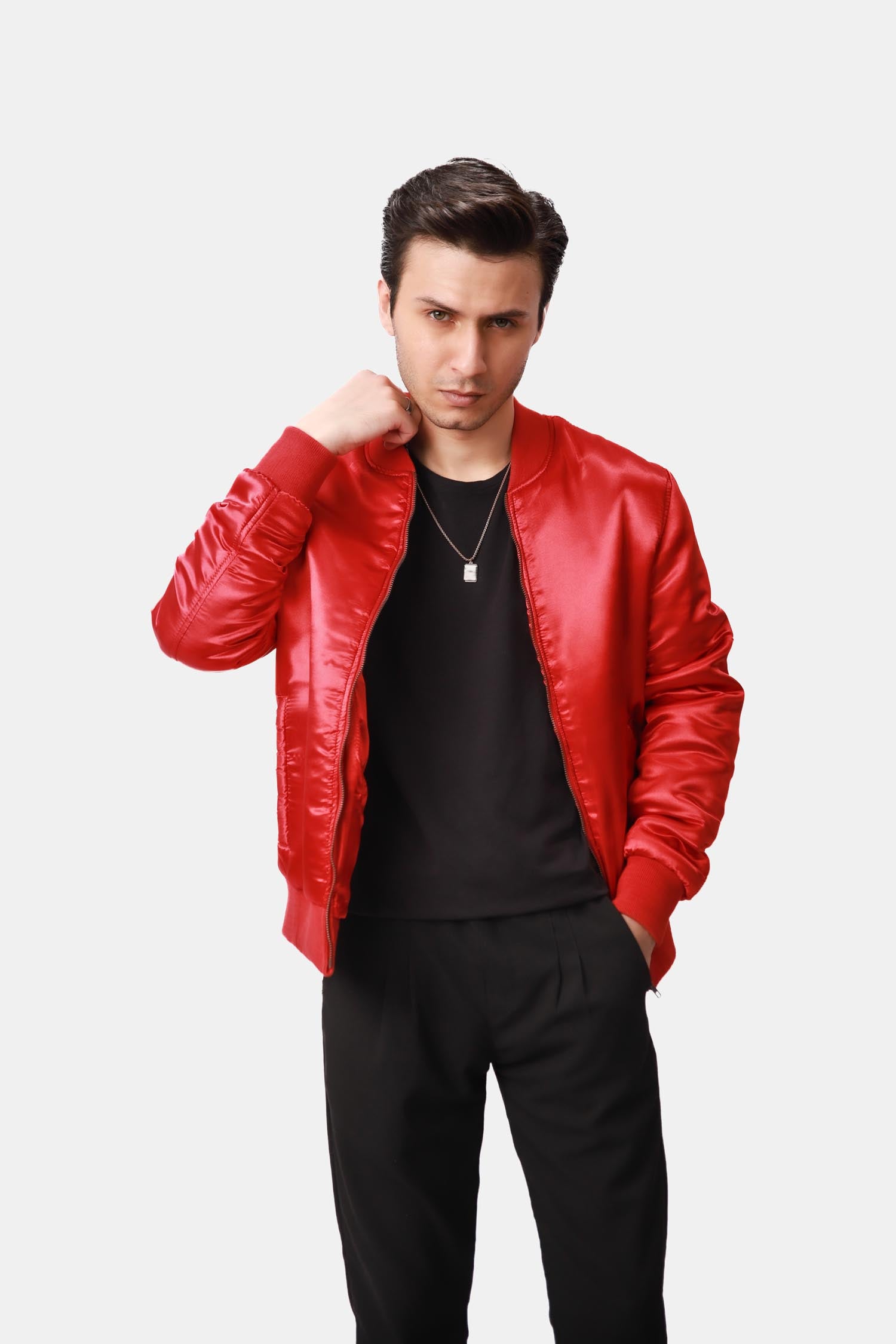 Taffy Red Satin Bomber Jacket For Men