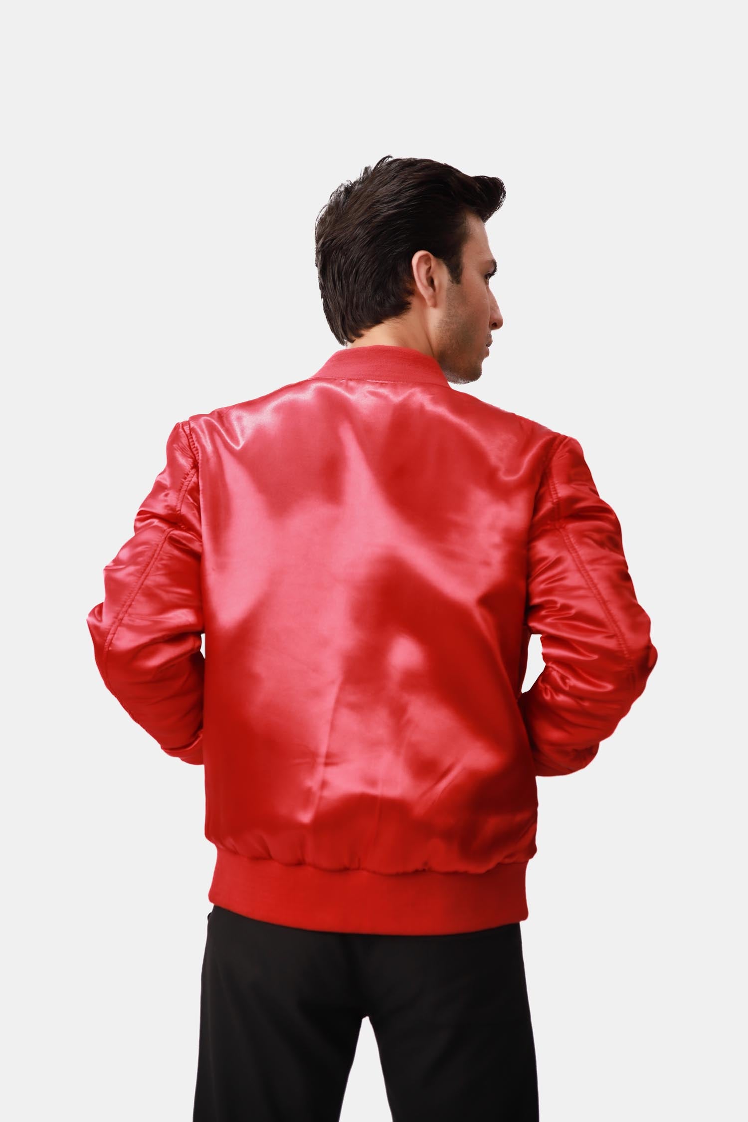 Taffy Red Satin Bomber Jacket For Men