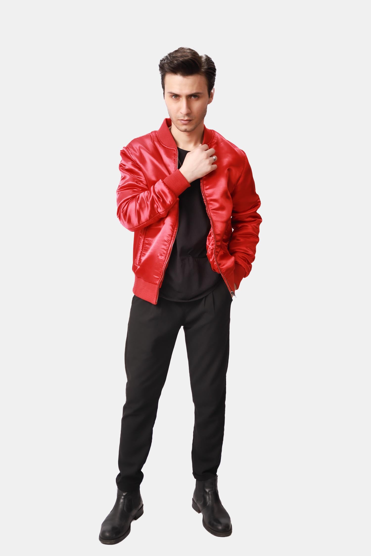 Taffy Red Satin Bomber Jacket For Men
