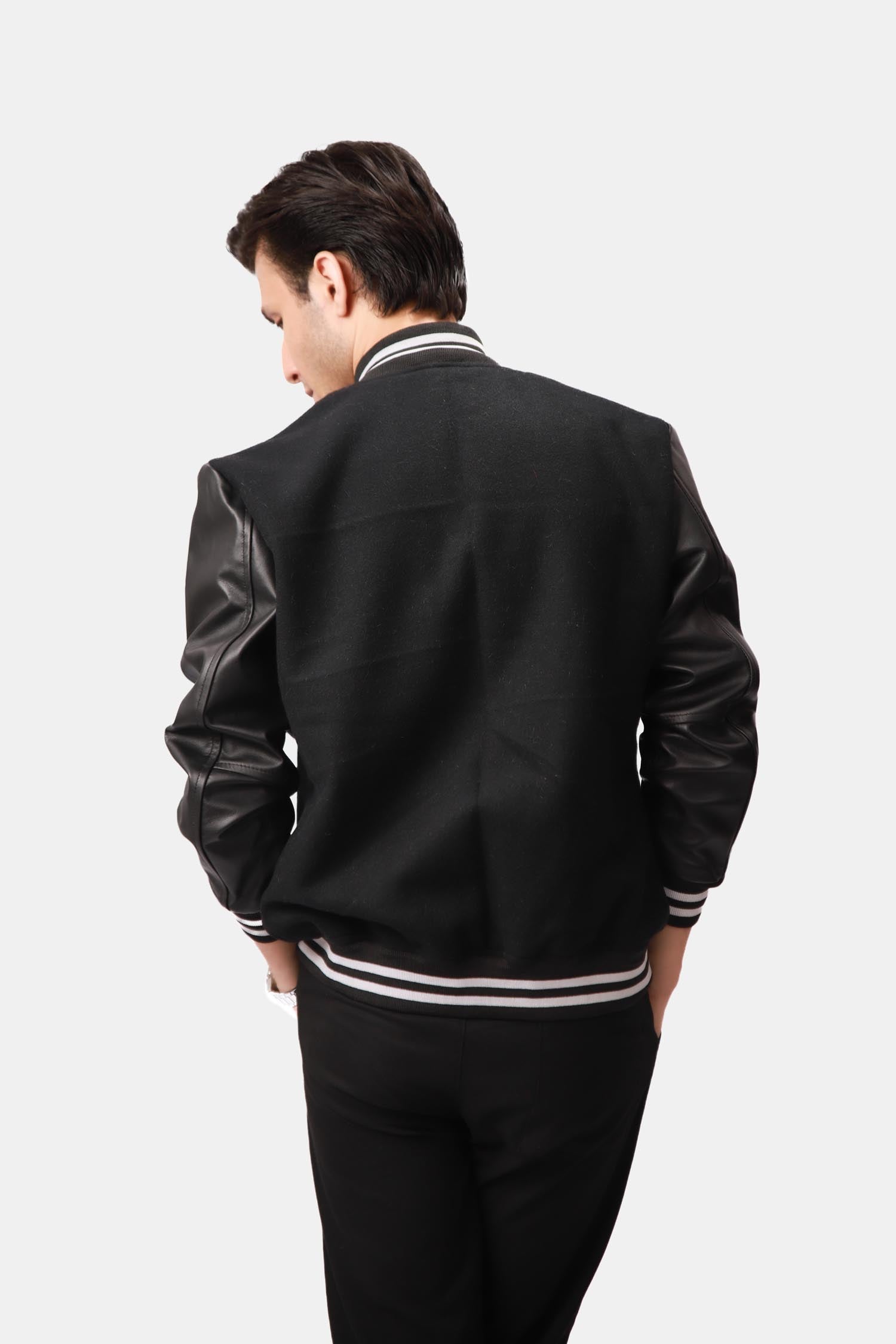 Black Varsity Wool Leather Jacket