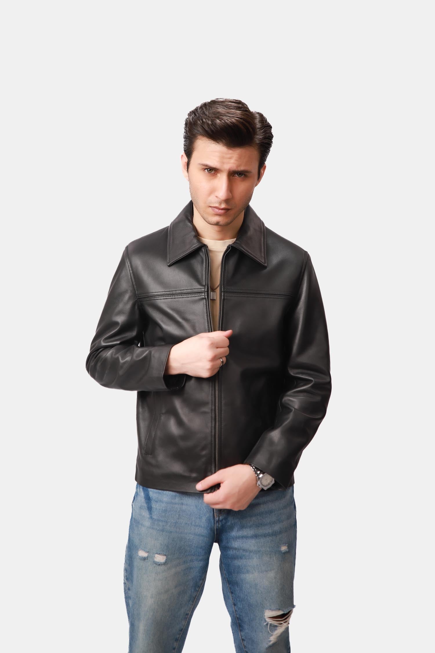 The Tycoon Black Leather Biker Jacket For Men