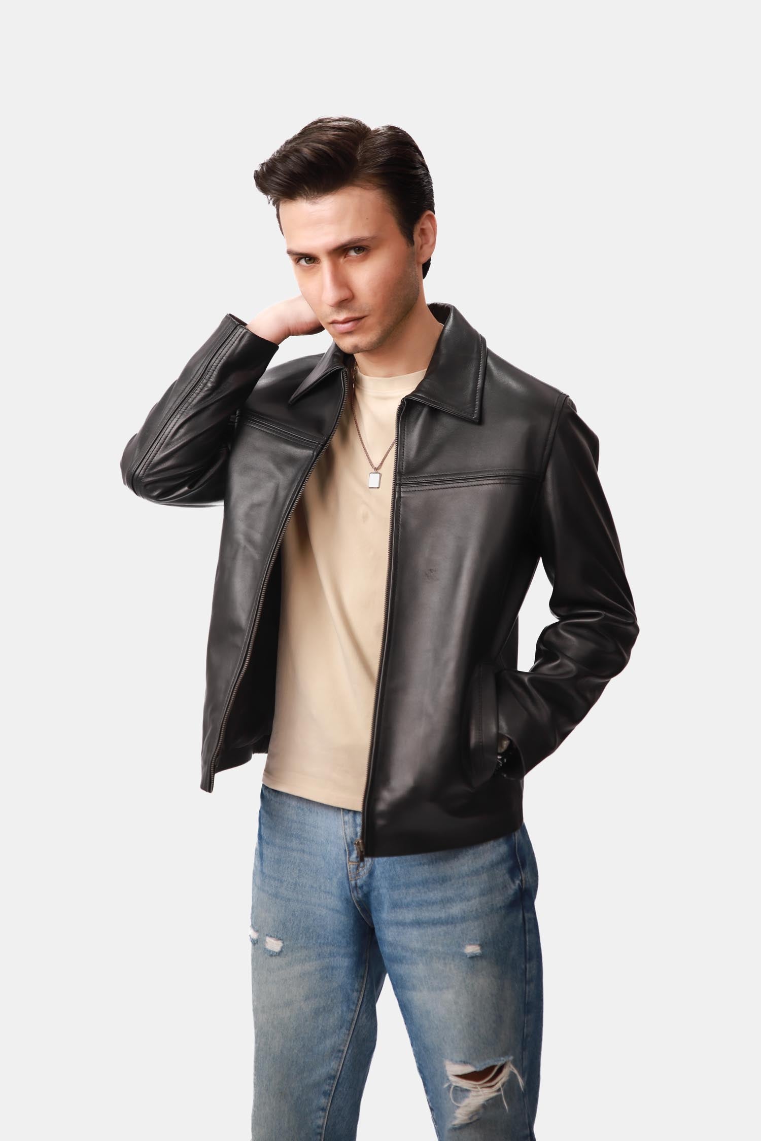 The Tycoon Black Leather Biker Jacket For Men