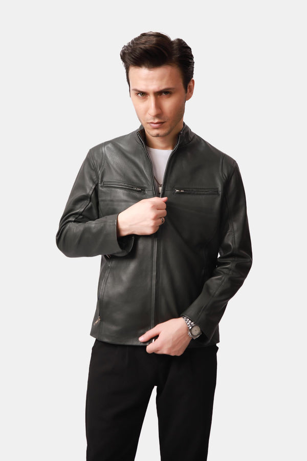 Black Leather Cafe Racer Jacket