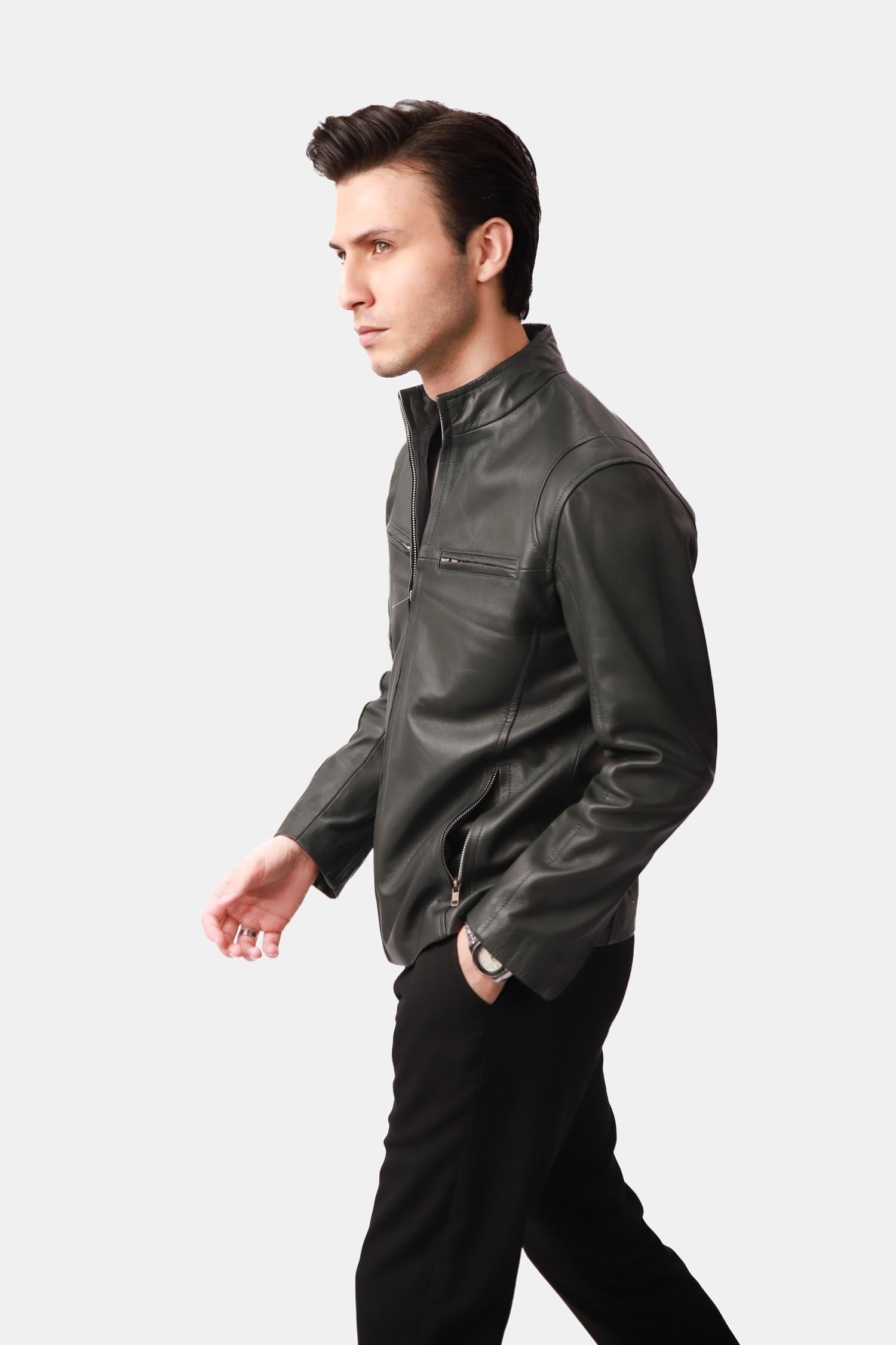 Black Leather Cafe Racer Jacket