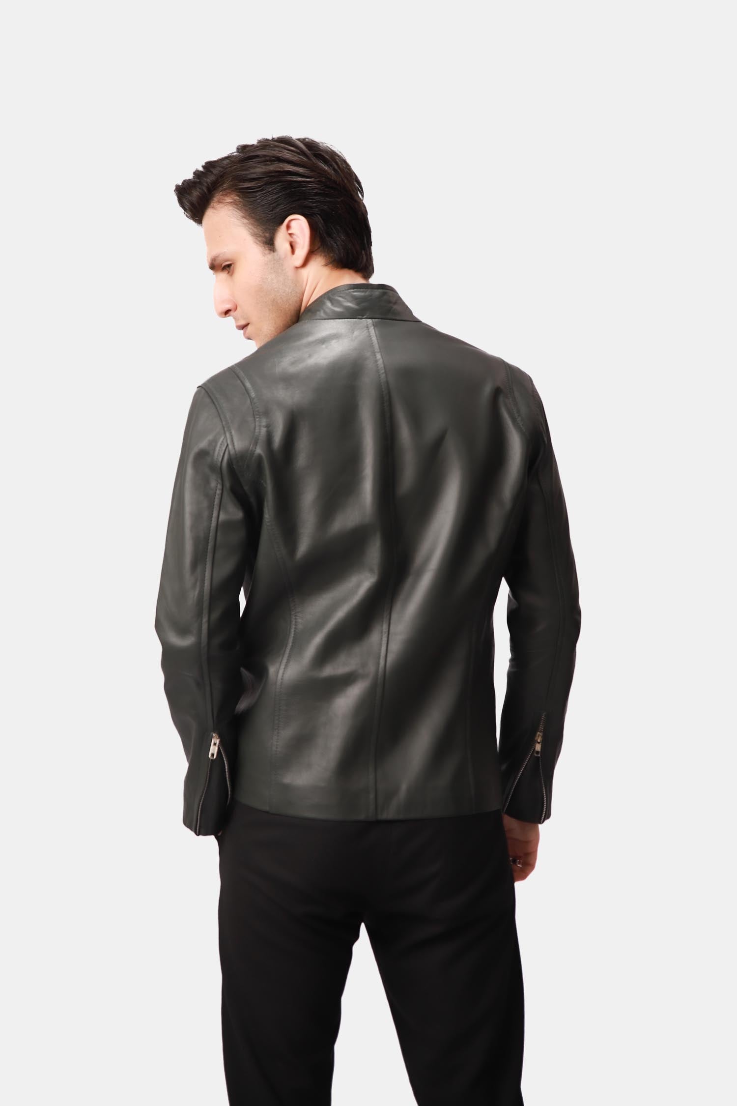 Black Leather Cafe Racer Jacket