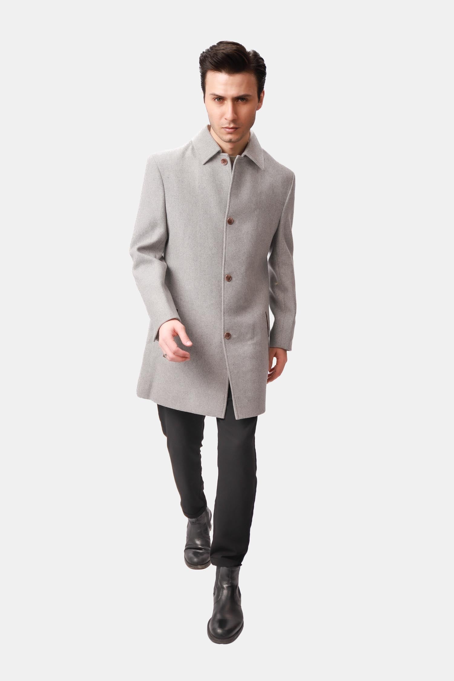 Gray Wool Car Coat For Men