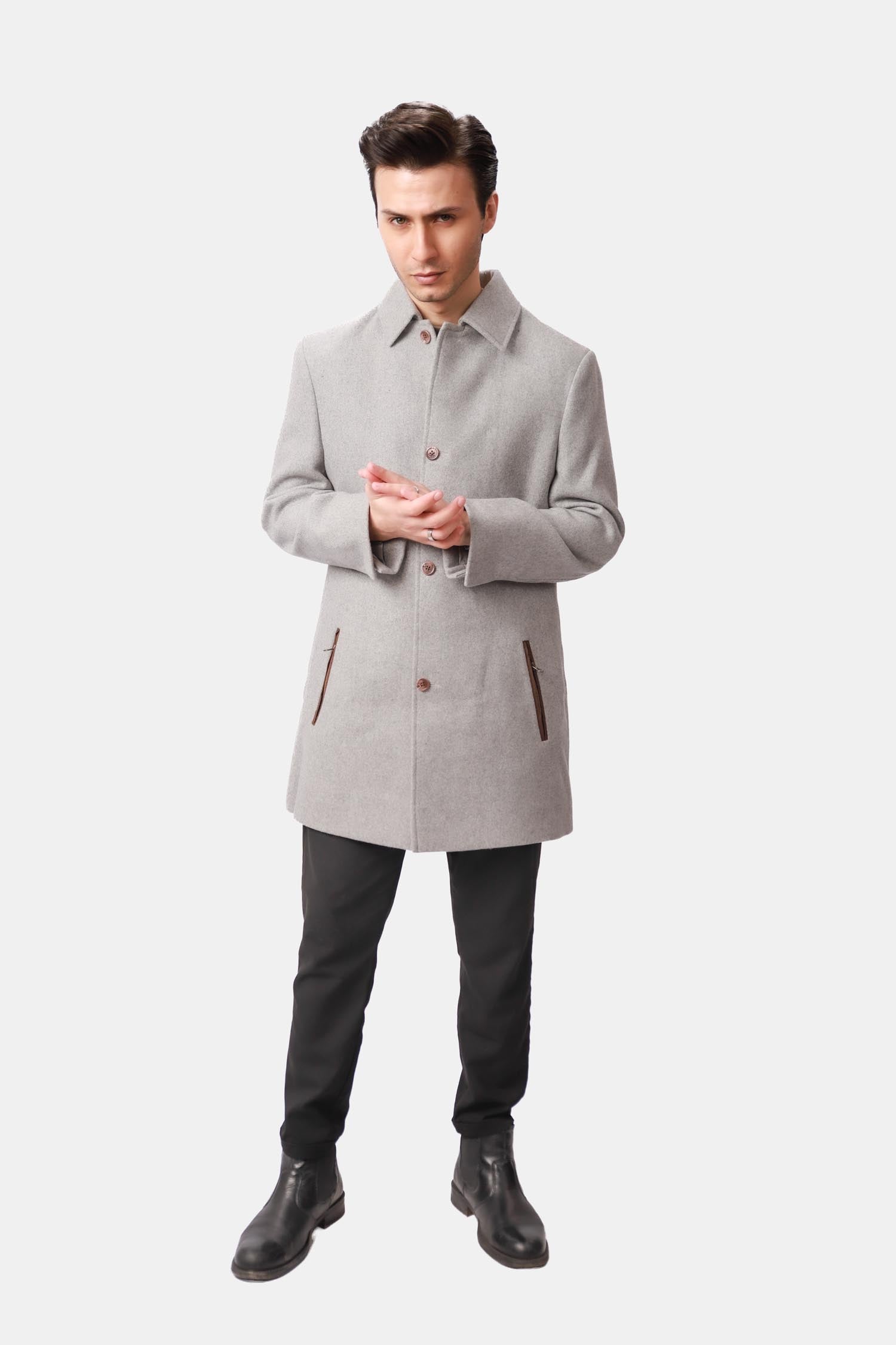 Gray Wool Car Coat For Men