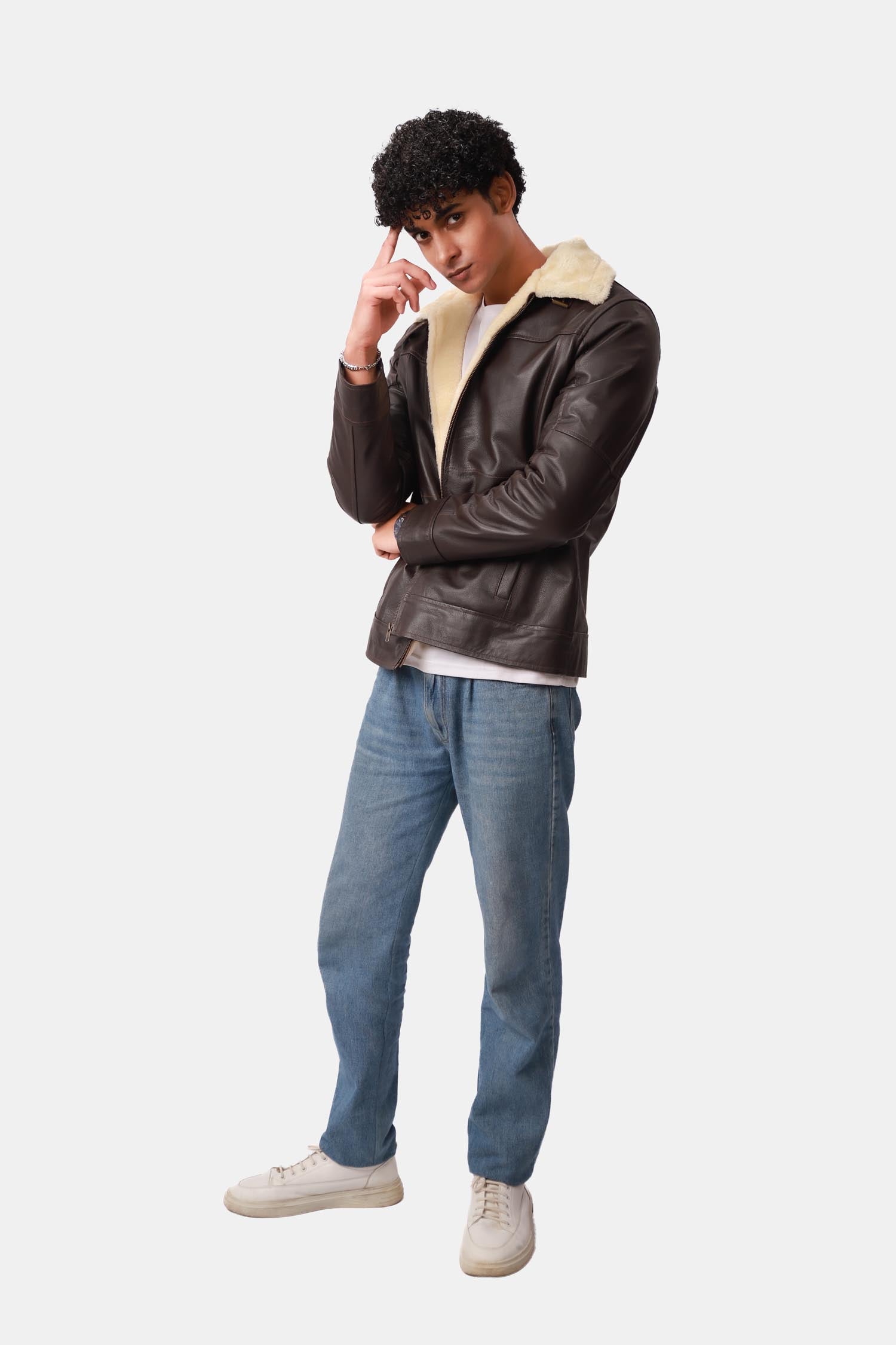 Mens Pantone Brown B3 Bomber Shearling Leather Jacket