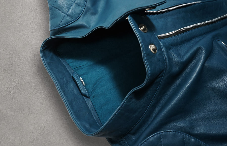 Mens Crystal Teal Blue Cafe Racer Leather Jacket