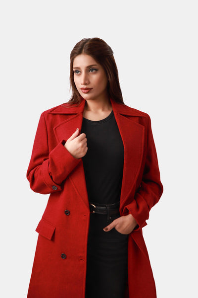 Red Double-breasted Longline Coat