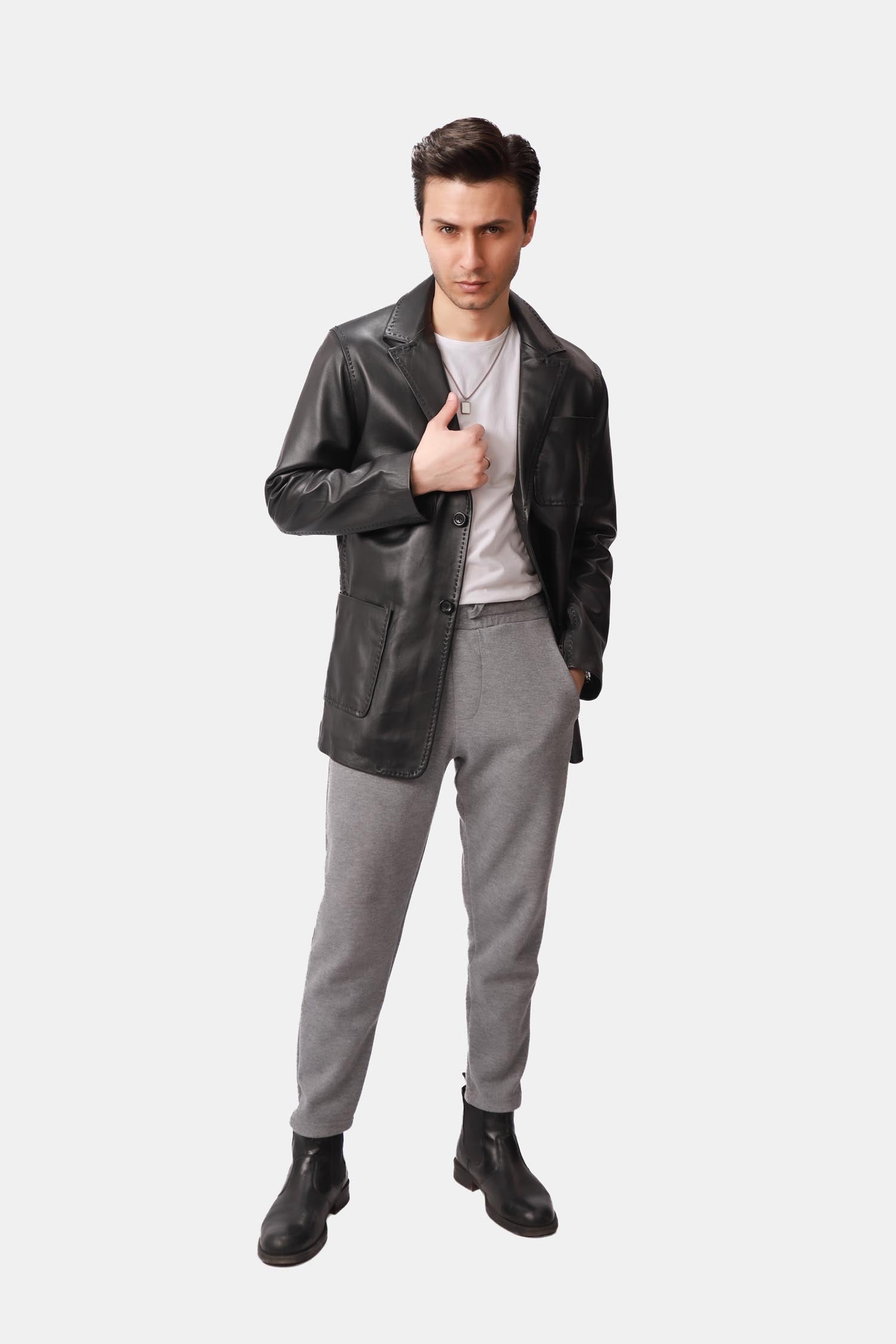 Warspire Black Leather Blazer For Men