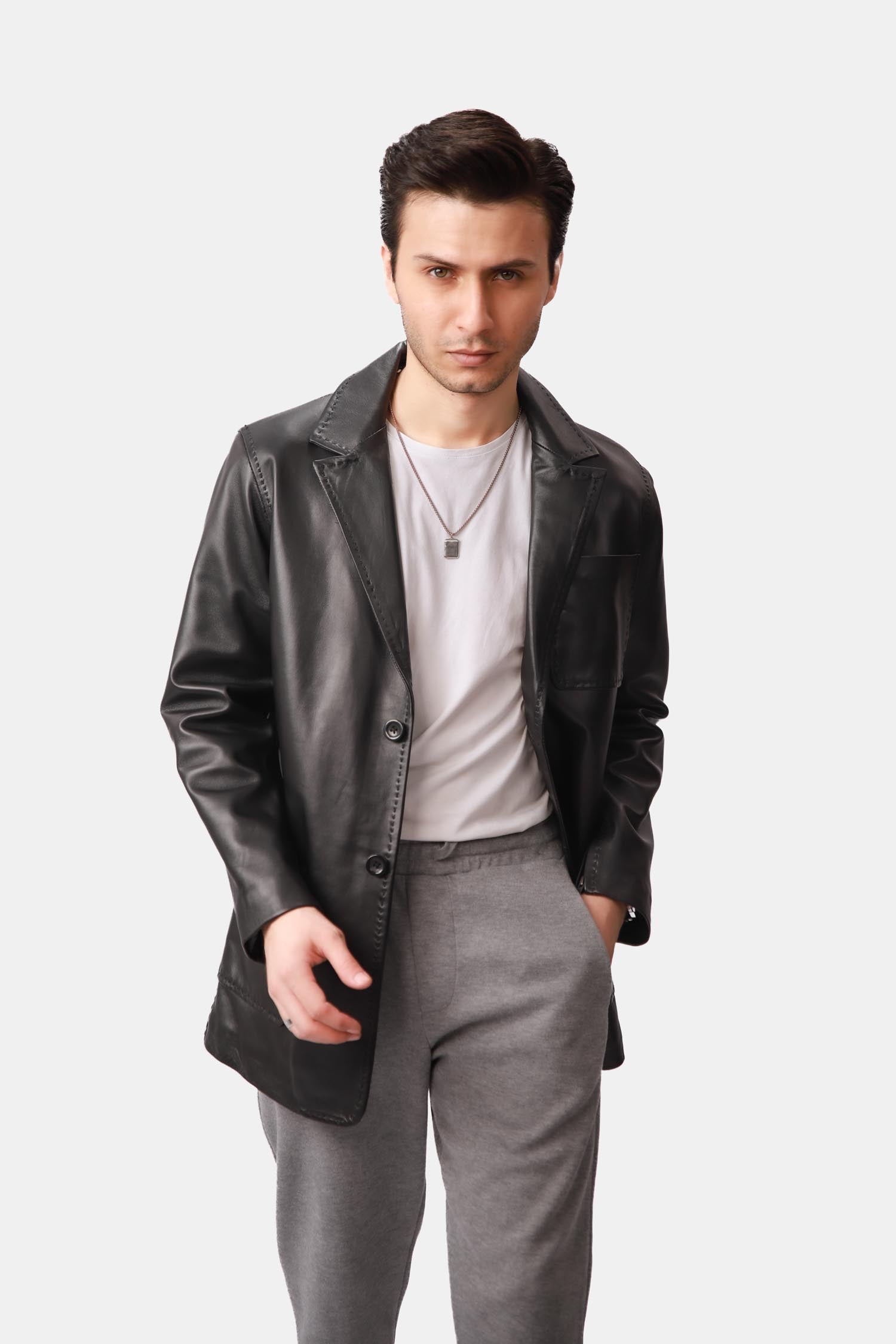 Warspire Black Leather Blazer For Men