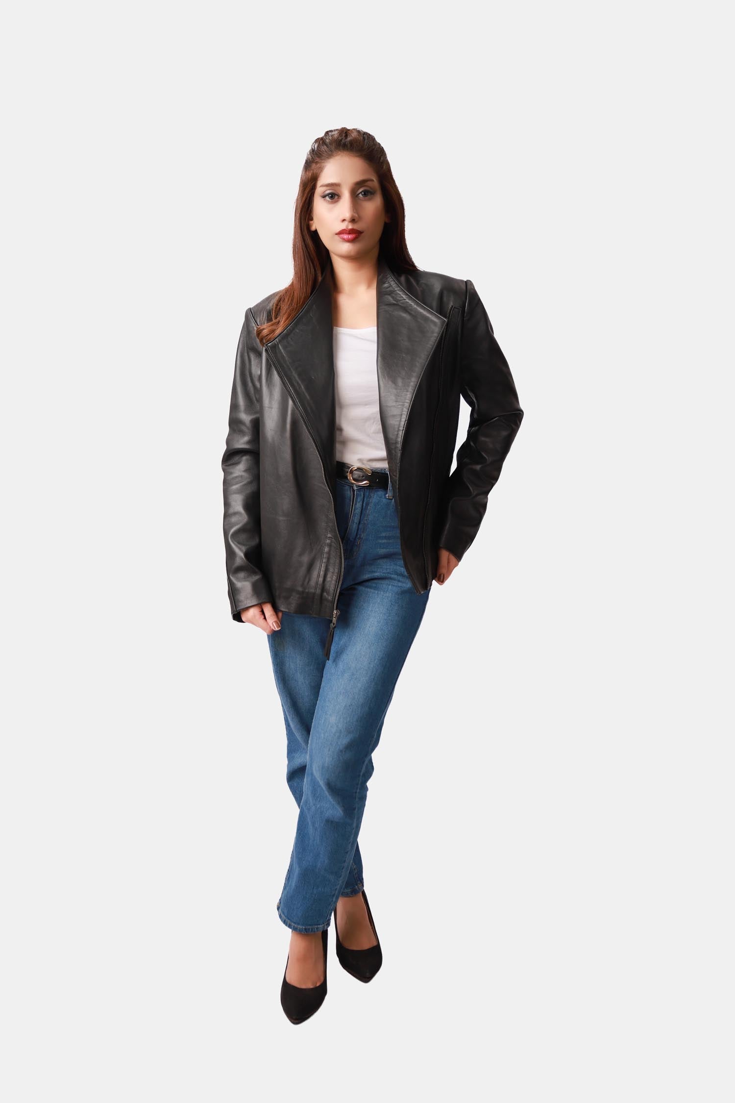 Winx Black Wool Leather Biker Jacket For Women