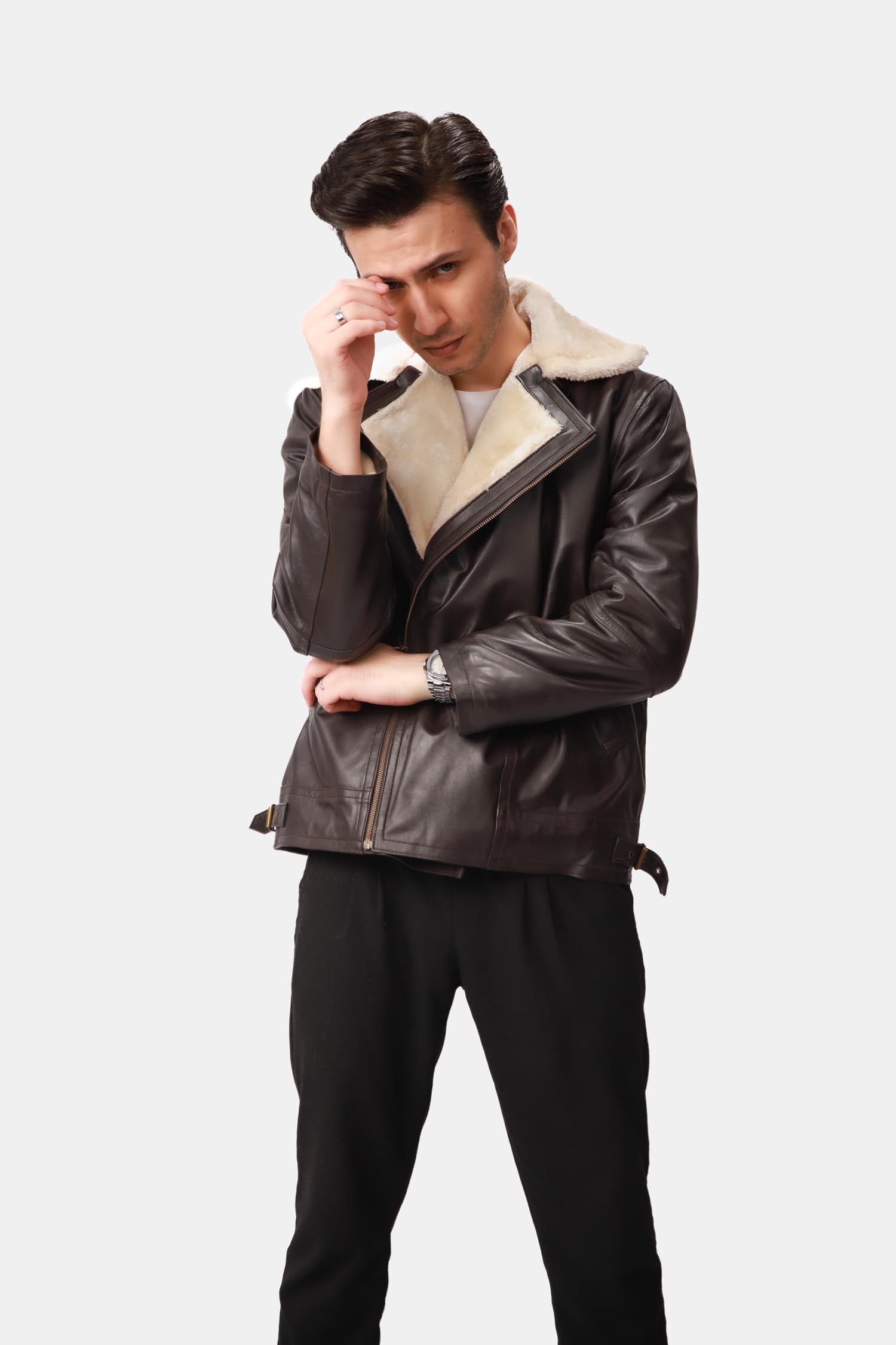 Black Fur Leather Biker Jacket