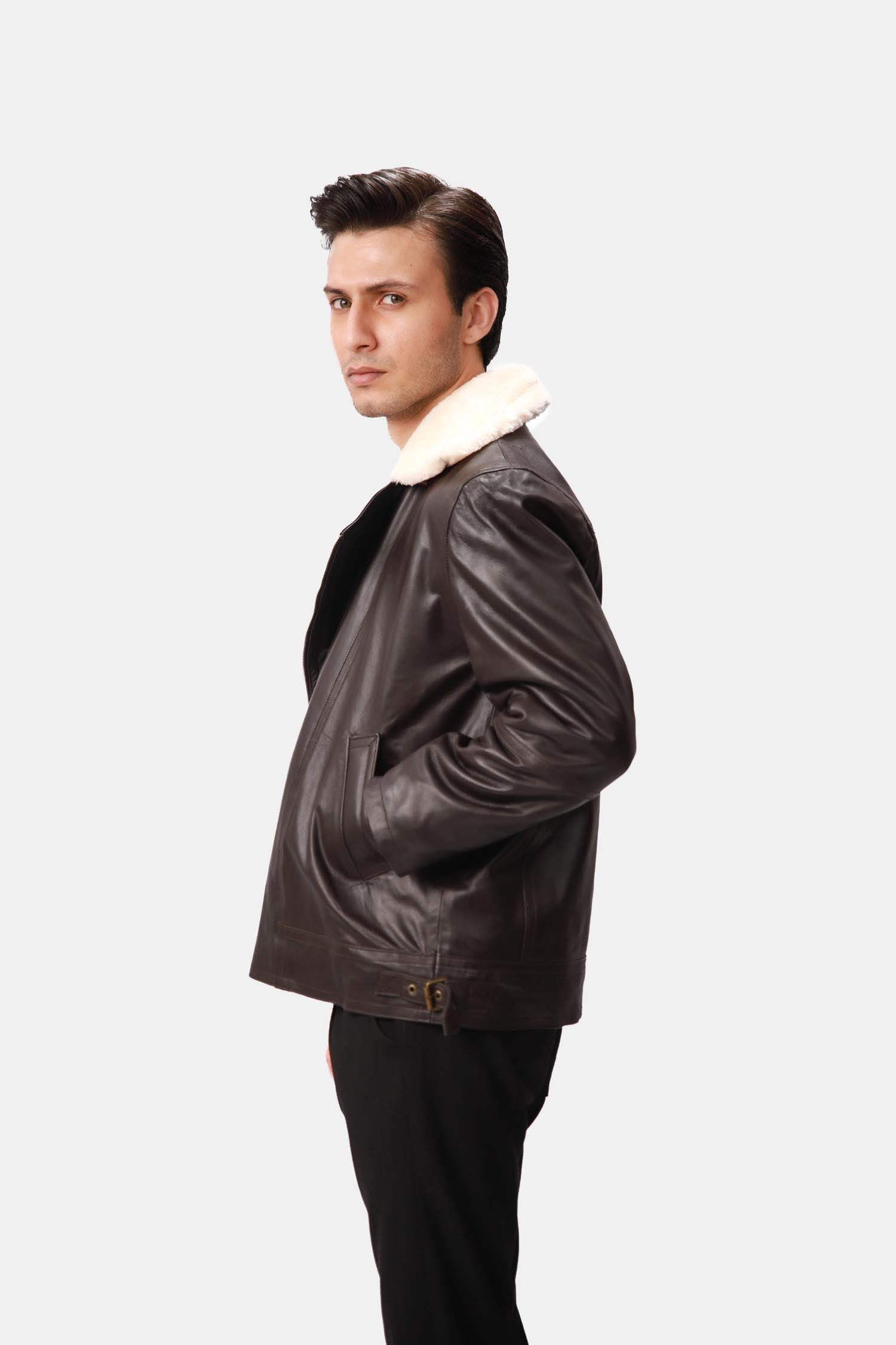 Black Fur Leather Biker Jacket